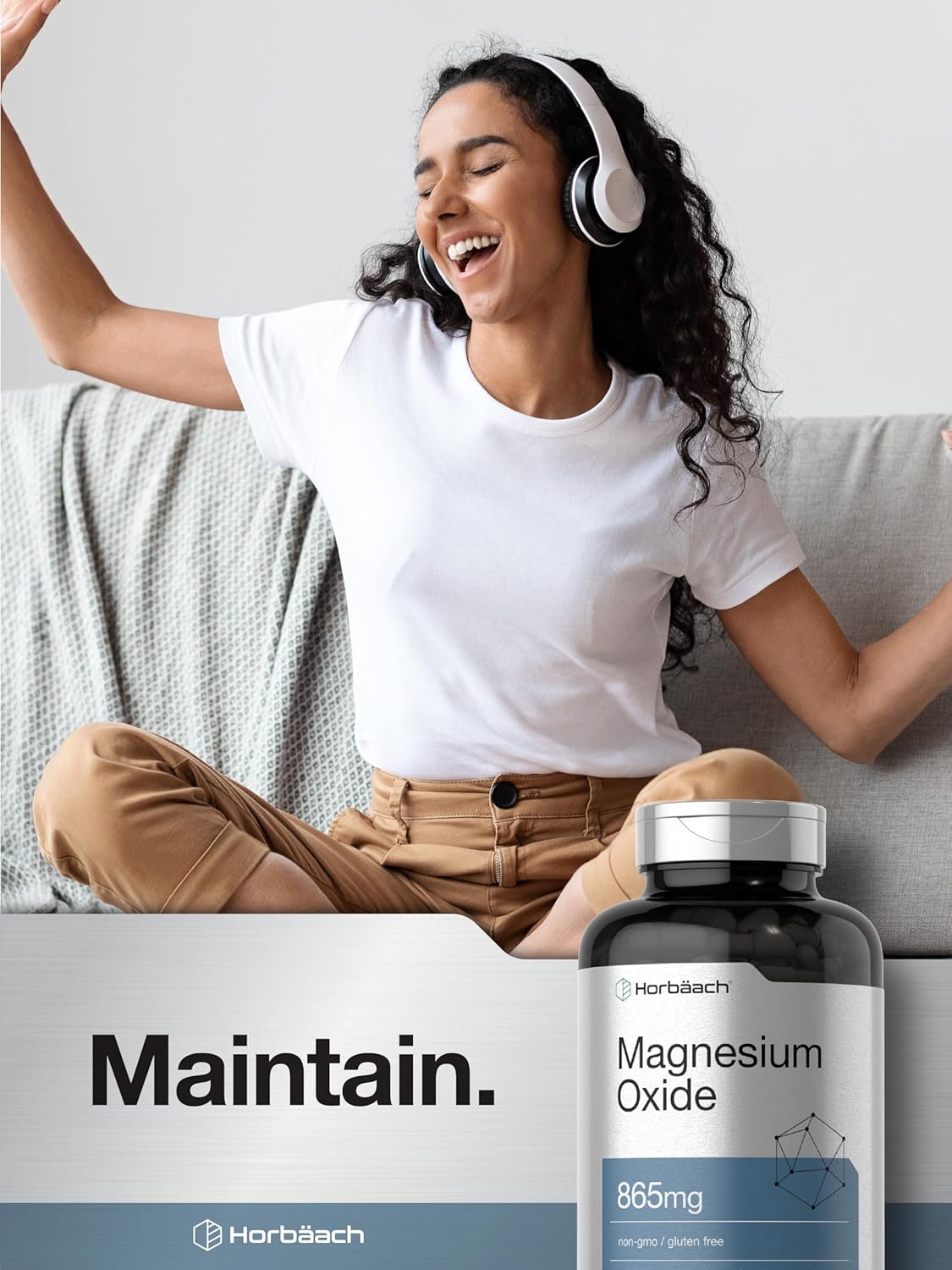 865 mg Magnesium Oxide Capsules - 200 Count | Non-GMO & Gluten Free Supplement by Horbäach