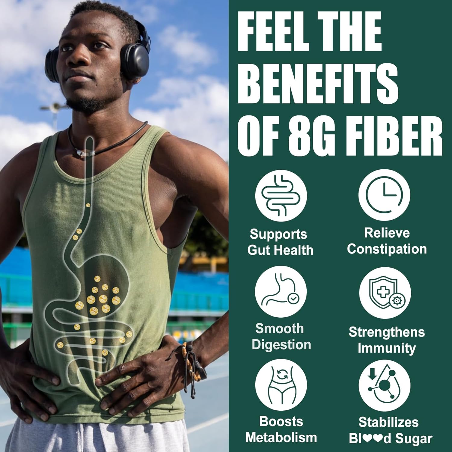8G High Fiber Gummies with Prebiotics for Gut Health - Sugar Free Supplement for Men & Women - 120 Vegan Gummies
