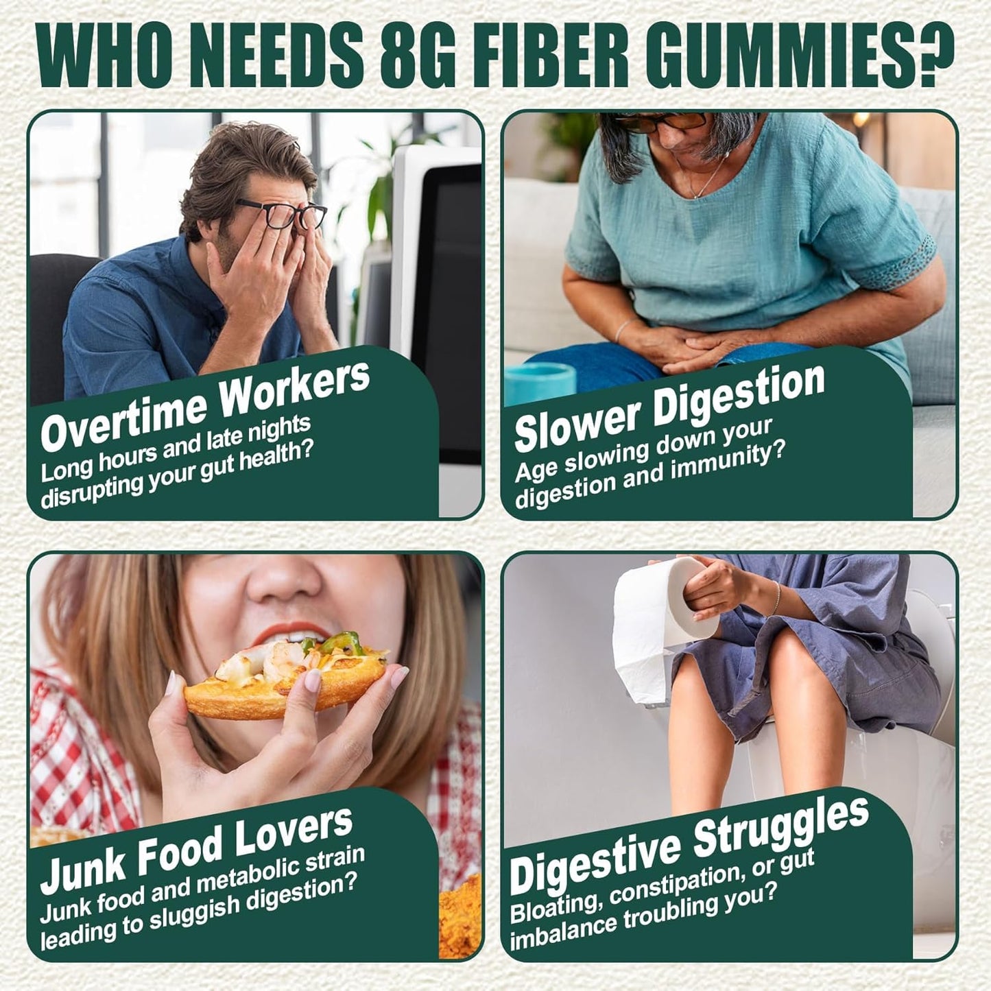 8G High Fiber Gummies with Prebiotics for Gut Health - Sugar Free Supplement for Men & Women - 120 Vegan Gummies