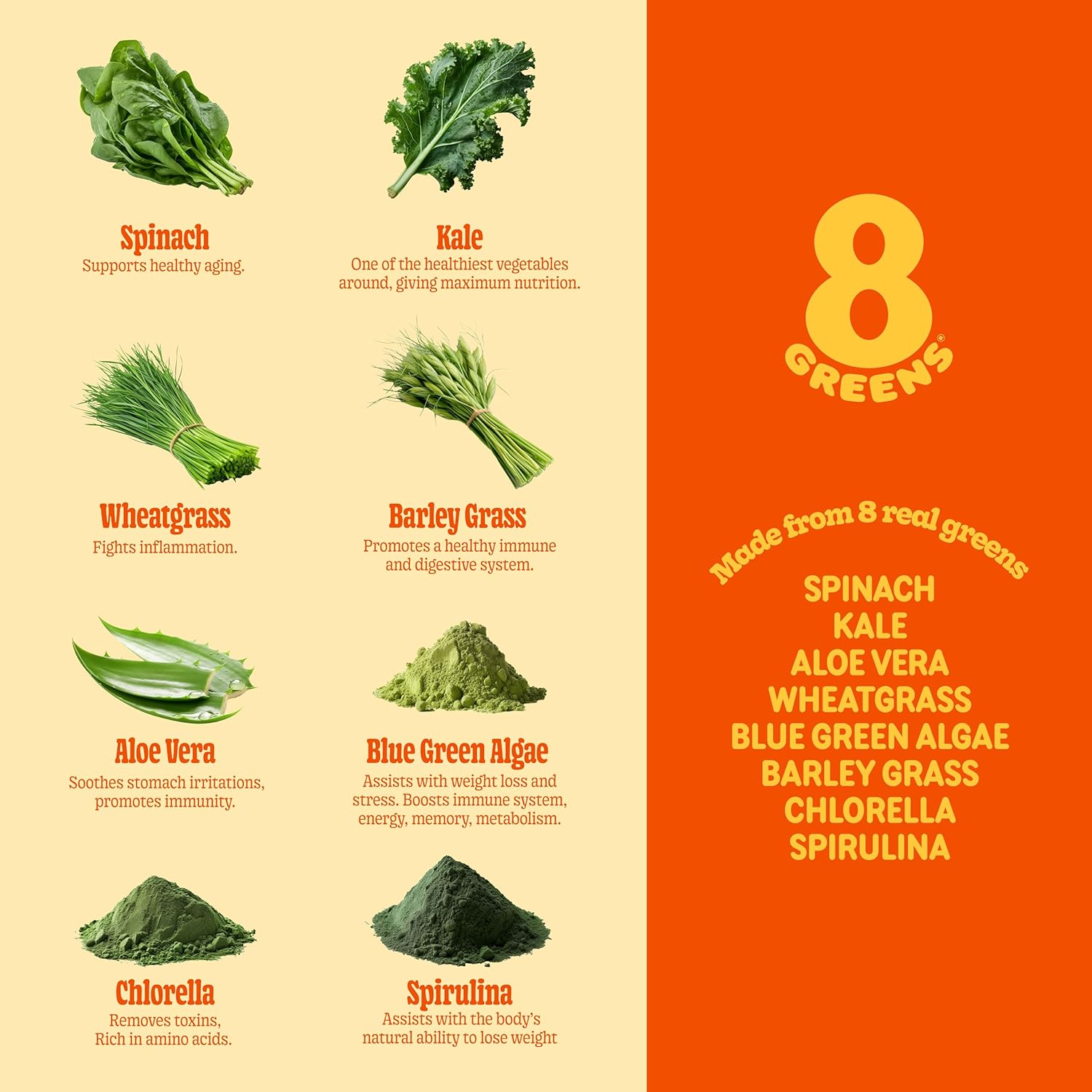 8Greens Fiber Super Greens Gummies - Boost Immune System & Digestive Health with Real Greens - Tangerine Flavor - 50 Count