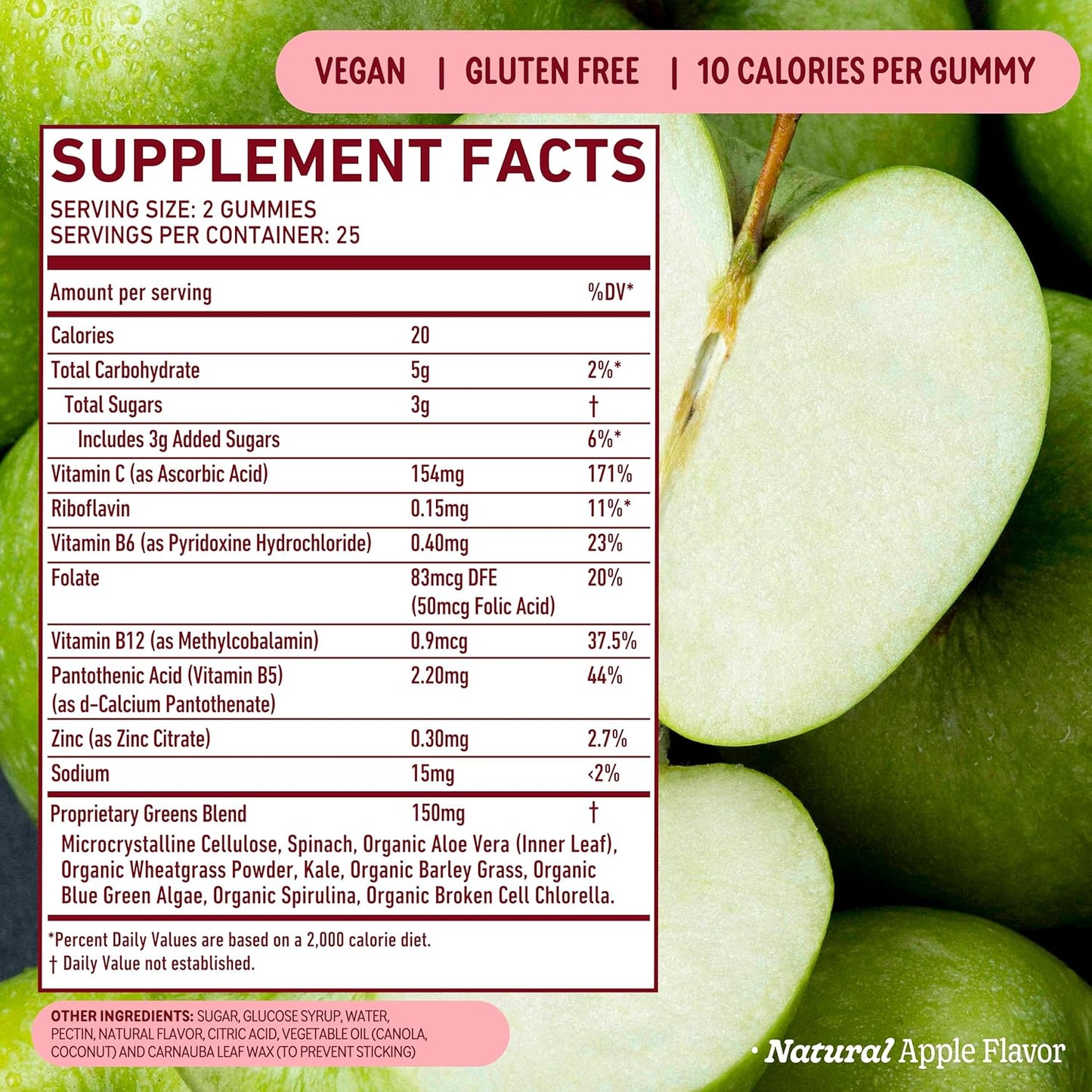 8Greens Super Greens Gummies | Organic Superfood Gummy for Metabolism, Immunity & Focus | Digestive Health Enzymes | Chlorella, Spirulina, Aloe Vera | Apple Flavor | 200 Count