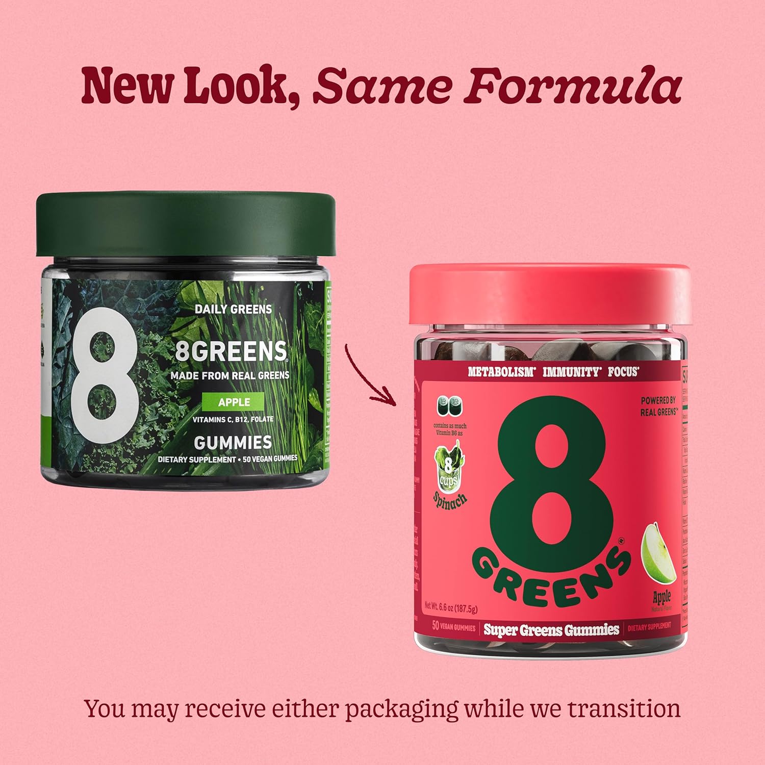 8Greens Super Greens Gummies | Organic Superfood Gummy for Metabolism, Immunity & Focus | Digestive Health Enzymes | Chlorella, Spirulina, Aloe Vera | Apple Flavor | 200 Count