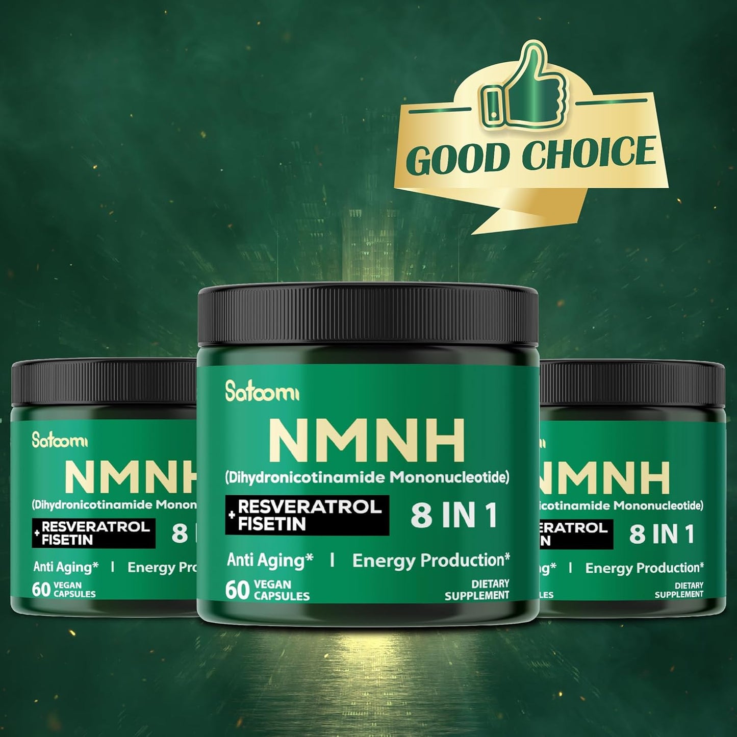 8in1 NMNH Supplement with NMN, NAD, Fisetin, Resveratrol, Quercetin, Turmeric, Berberine, Vitamin D3 - 60 Count