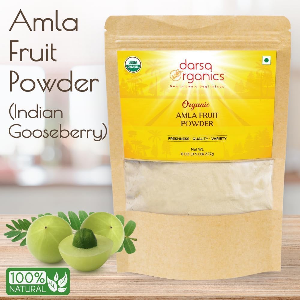 8oz Darsa Organics Amla Powder: Rich in Vitamin C & Antioxidants for Hair, Skin & Immunity - Pure Indian Gooseberry Plant Powder for Tea, Smoothies & Masks