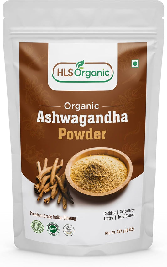 8oz HLS ORGANIC Premium Ashwagandha Root Powder | Finest Grade From India | Raw & Non-GMO | Vegan | 3.5 Month Supply
