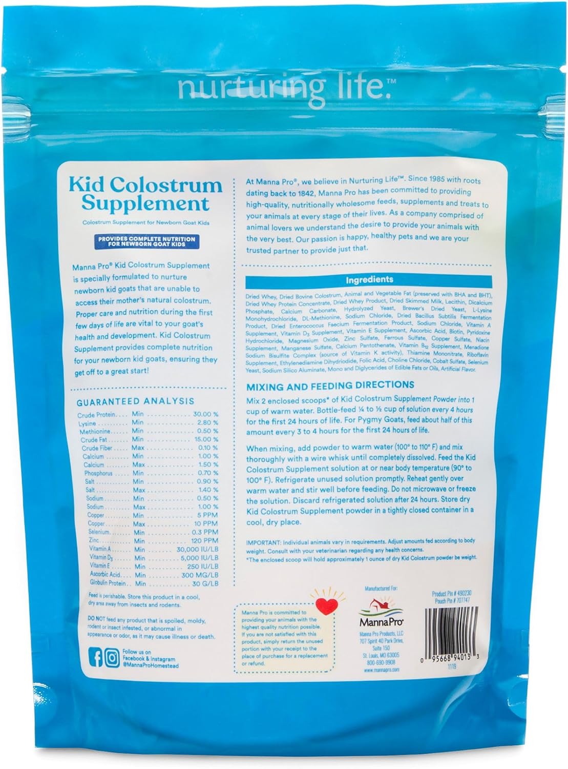 8oz Manna Pro Goat Kid Colostrum Supplement with Vitamins & Minerals - Supports Healthy Development in First 24 Hours