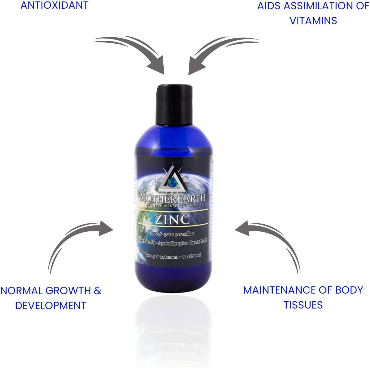 8oz Mother Earth Minerals Zinc - Antioxidant for Vitamins Absorption, Supports Growth & Tissue Health - 96 Servings