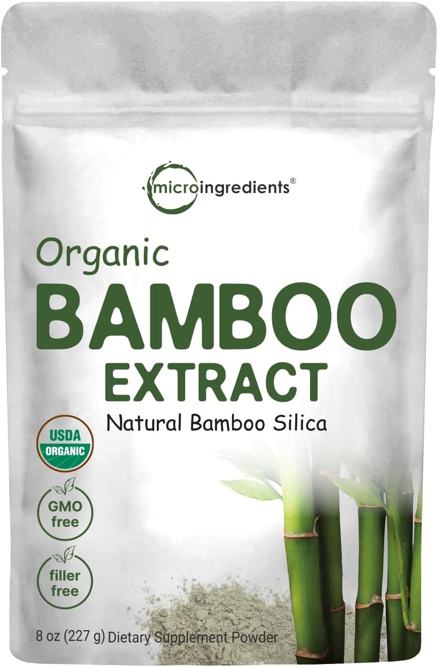 8oz Organic Bamboo Extract Powder - Rich in Silica & Minerals for Skin, Hair, Nails, Joints, Bones - Non-GMO, Vegan - 1 Year Supply