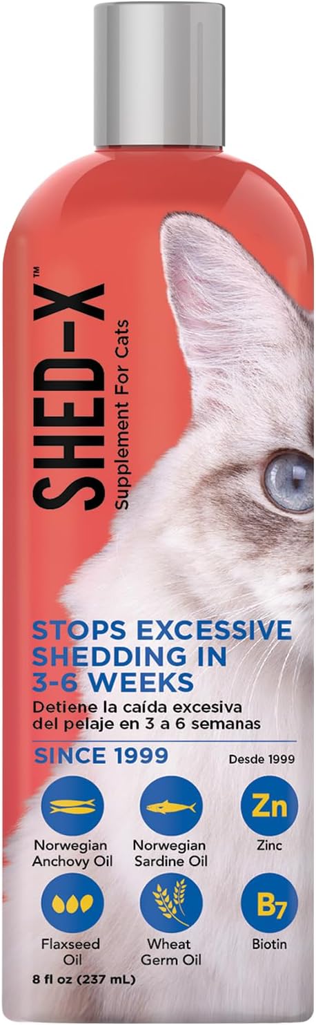 8oz SynergyLabs Shed-X Liquid Cat Supplement - Natural Shed Defender for Cats - Essential Fatty Acids, Vitamins, Minerals - Reduce Excessive Shedding