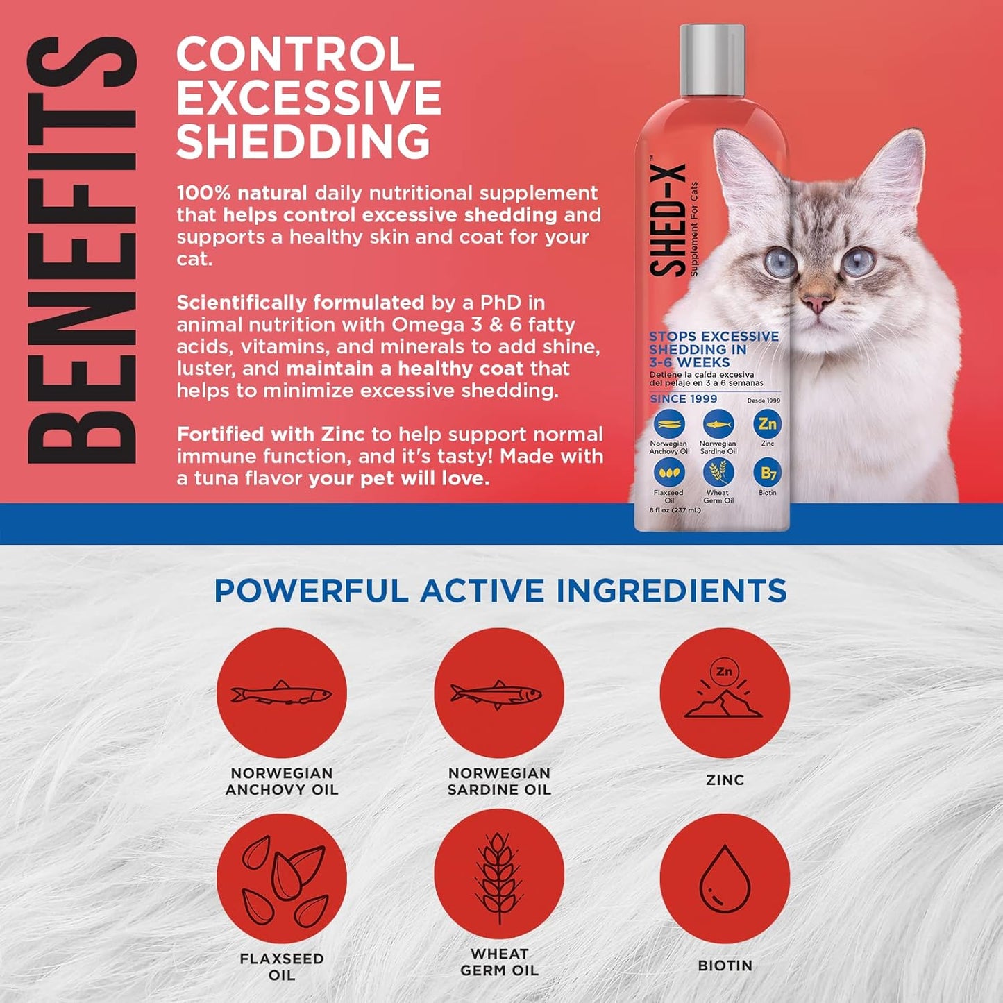 8oz SynergyLabs Shed-X Liquid Cat Supplement - Natural Shed Defender for Cats - Essential Fatty Acids, Vitamins, Minerals - Reduce Excessive Shedding