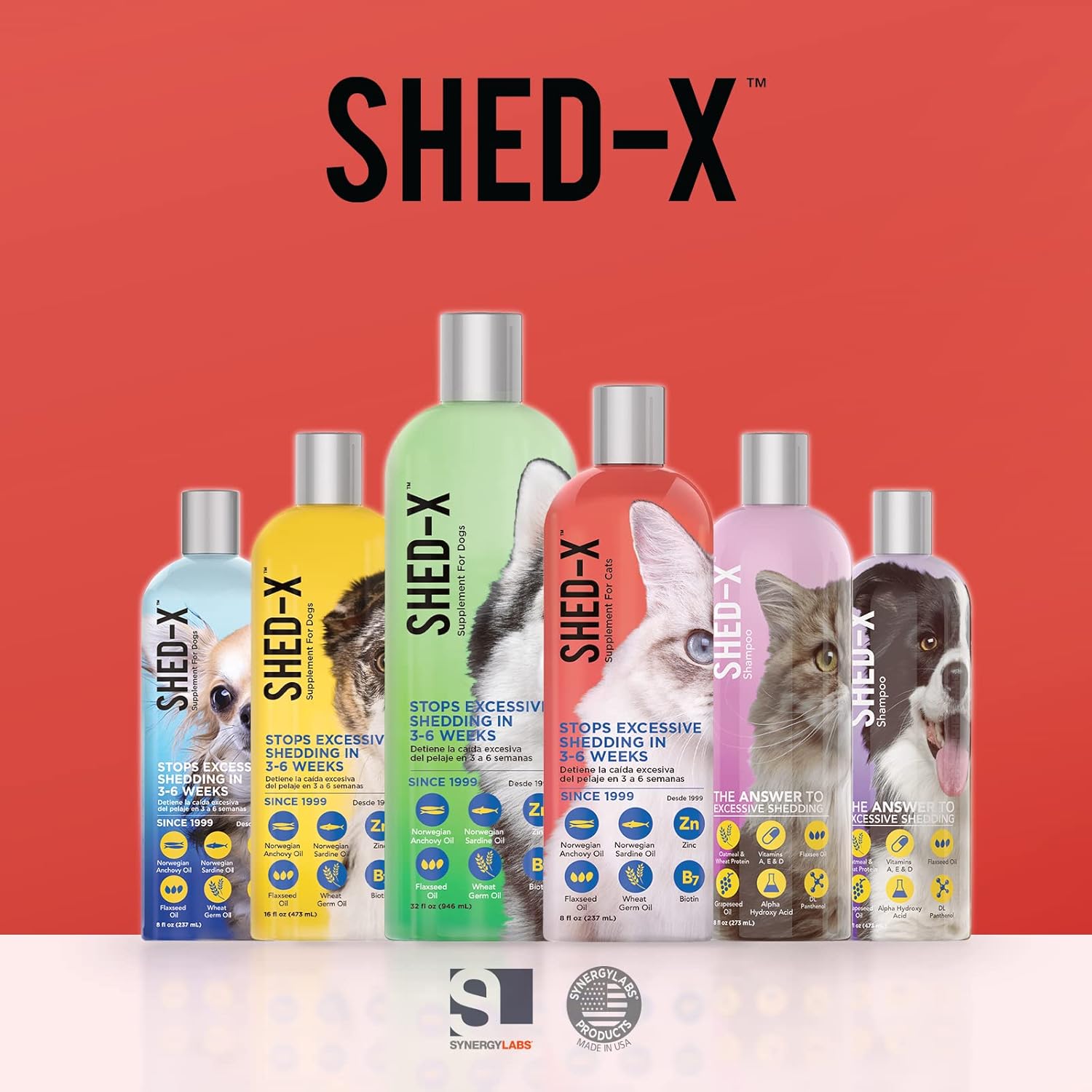 8oz SynergyLabs Shed-X Liquid Cat Supplement - Natural Shed Defender for Cats - Essential Fatty Acids, Vitamins, Minerals - Reduce Excessive Shedding