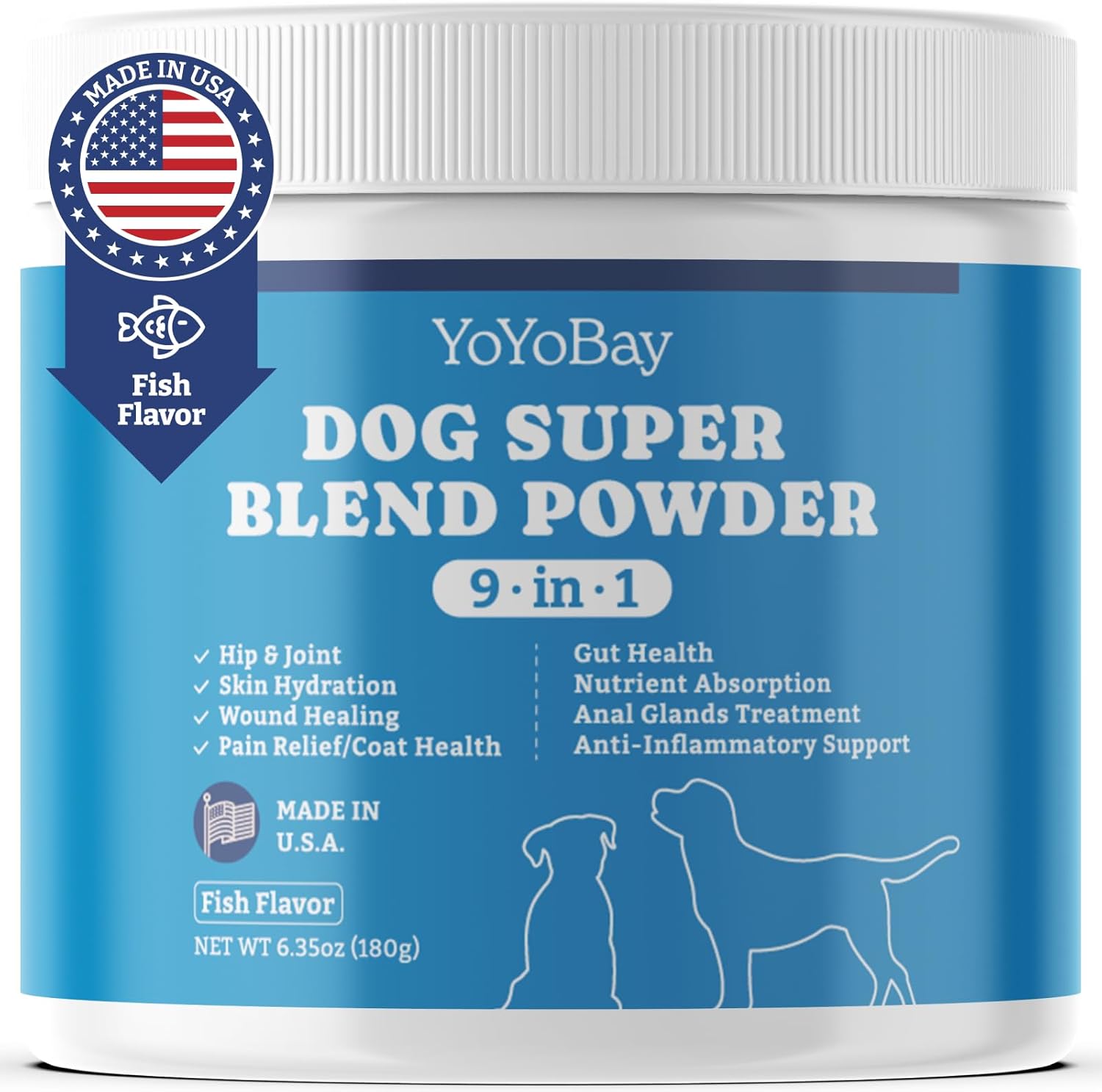 9-in-1 Dog Supplement Powder with Iceland Fish - Gut Health, Hip & Joint Support - 6.35oz Fish Flavor