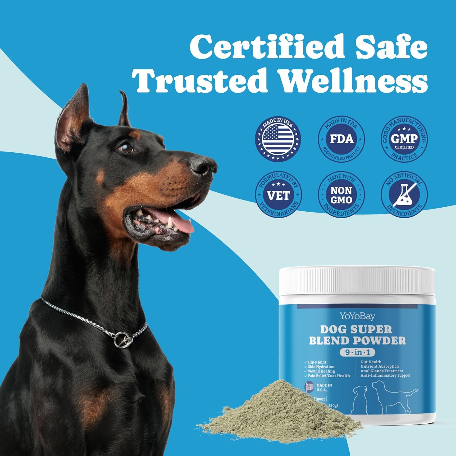9-in-1 Dog Supplement Powder with Iceland Fish - Gut Health, Hip & Joint Support - 6.35oz Fish Flavor