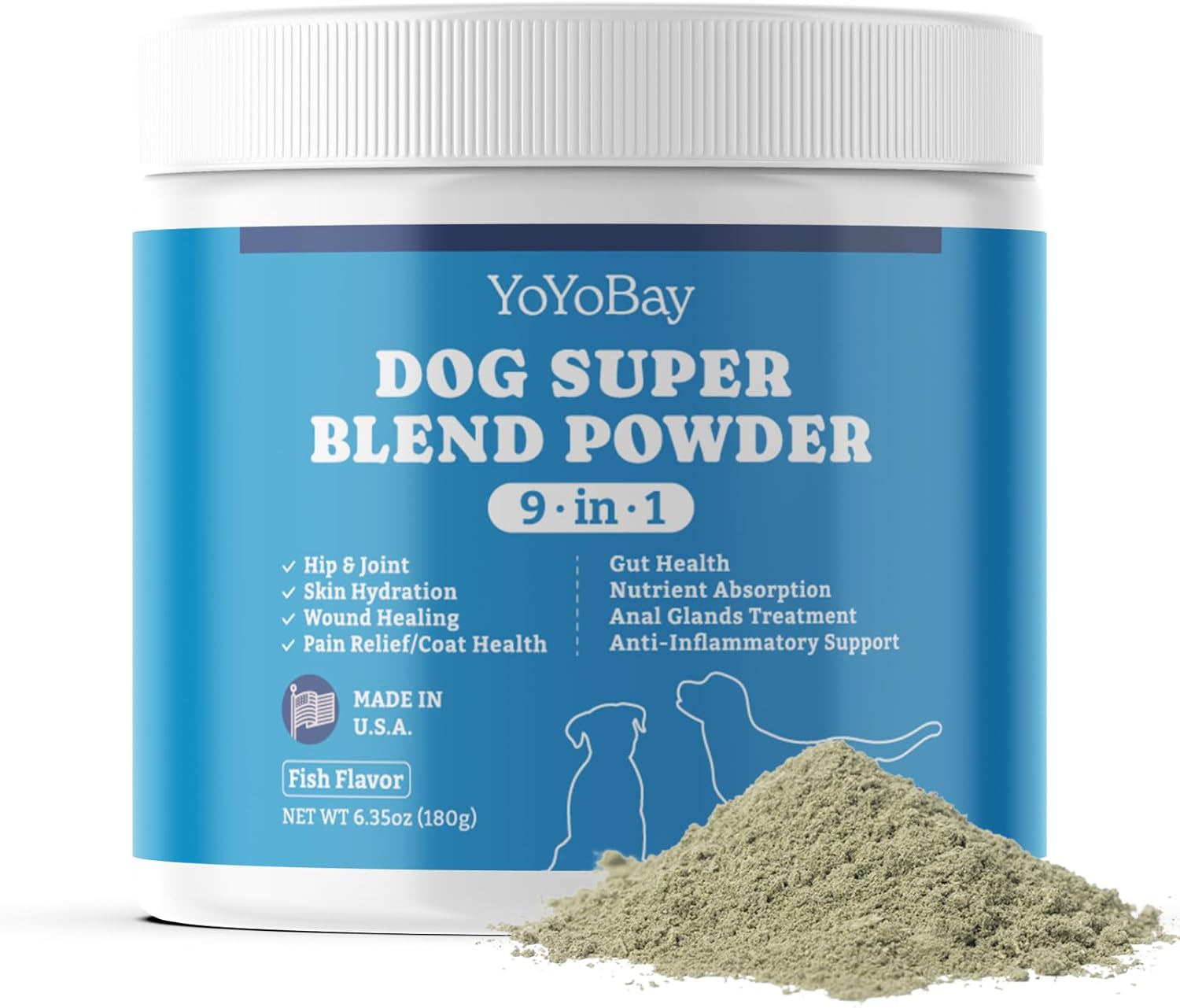 9-in-1 Dog Supplement Powder with Iceland Fish - Gut Health, Hip & Joint Support - 6.35oz Fish Flavor