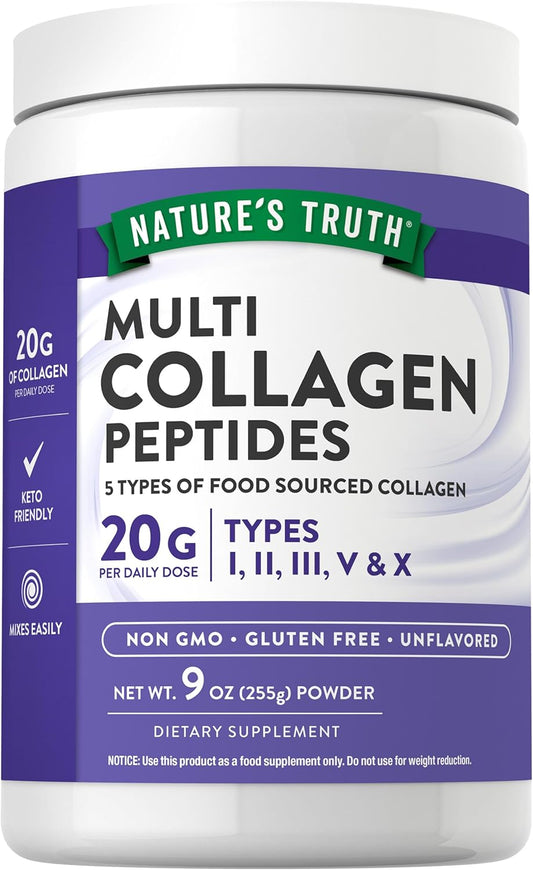 9 oz Nature's Truth Multi Collagen Peptide Powder - Type I, II, III, V, X - Unflavored - Non-GMO & Gluten Free Supplement