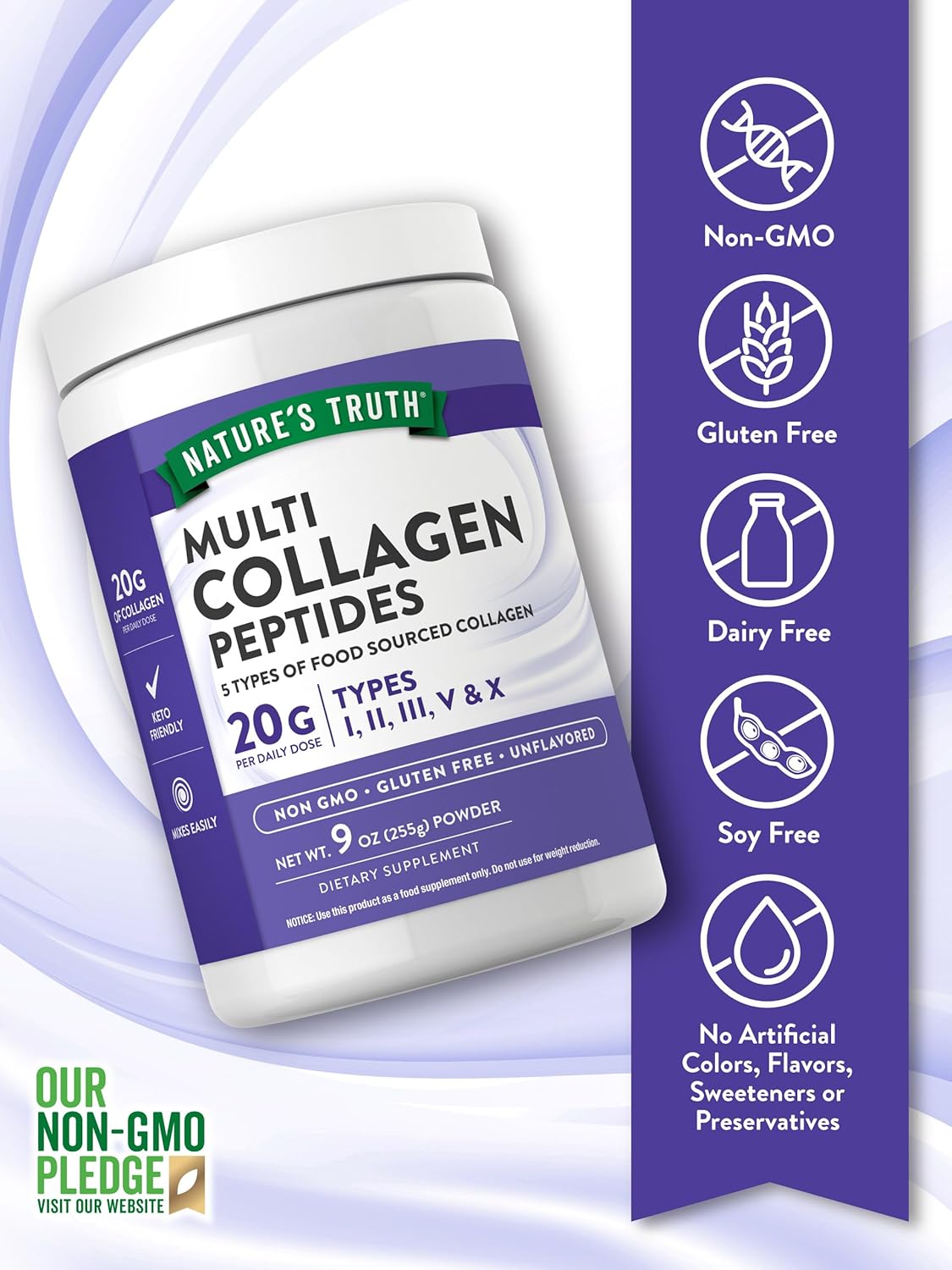9 oz Nature's Truth Multi Collagen Peptide Powder - Type I, II, III, V, X - Unflavored - Non-GMO & Gluten Free Supplement
