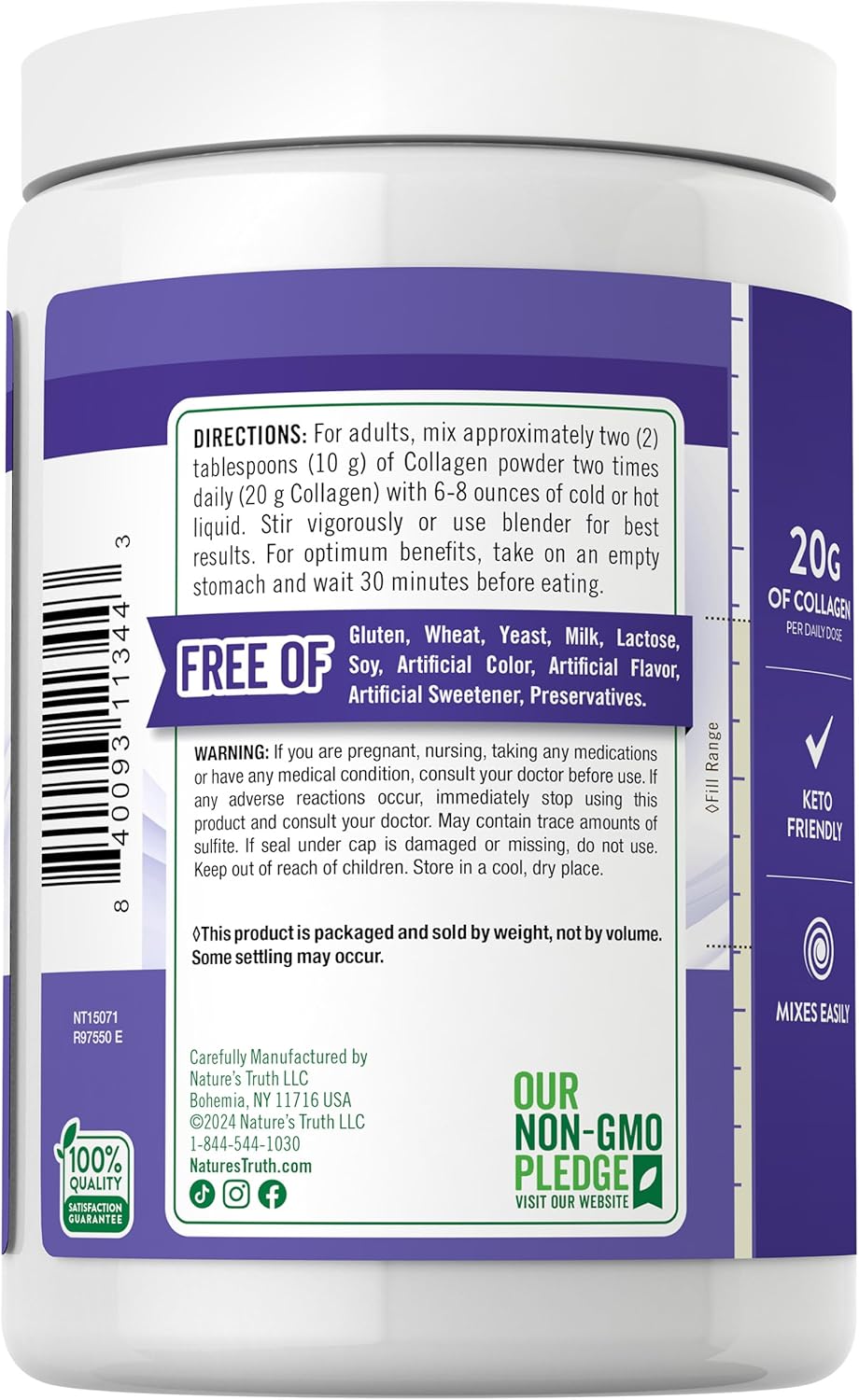 9 oz Nature's Truth Multi Collagen Peptide Powder - Type I, II, III, V, X - Unflavored - Non-GMO & Gluten Free Supplement
