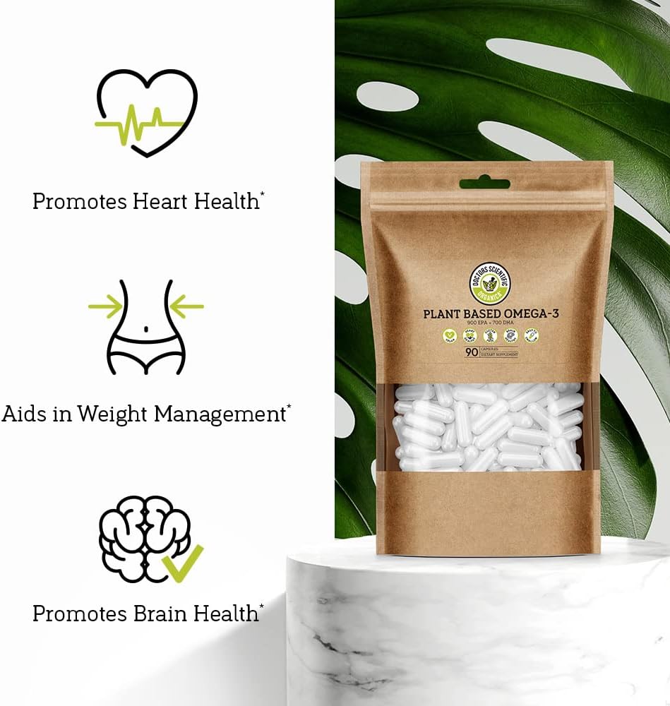 90 Capsules Doctors Scientific DSO Vegan Algae Omega 3 Supplement - Plant Based EPA & DHA Fatty Acids - Eco-Friendly USA-Made