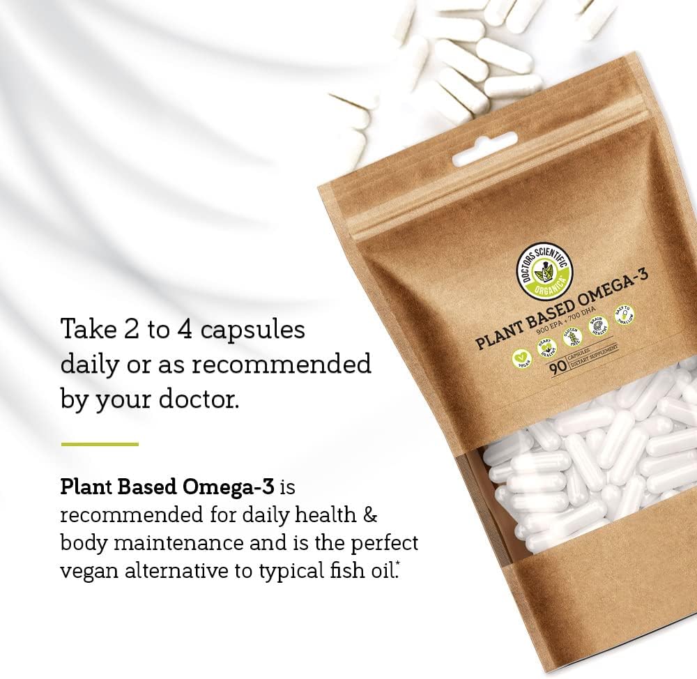 90 Capsules Doctors Scientific DSO Vegan Algae Omega 3 Supplement - Plant Based EPA & DHA Fatty Acids - Eco-Friendly USA-Made