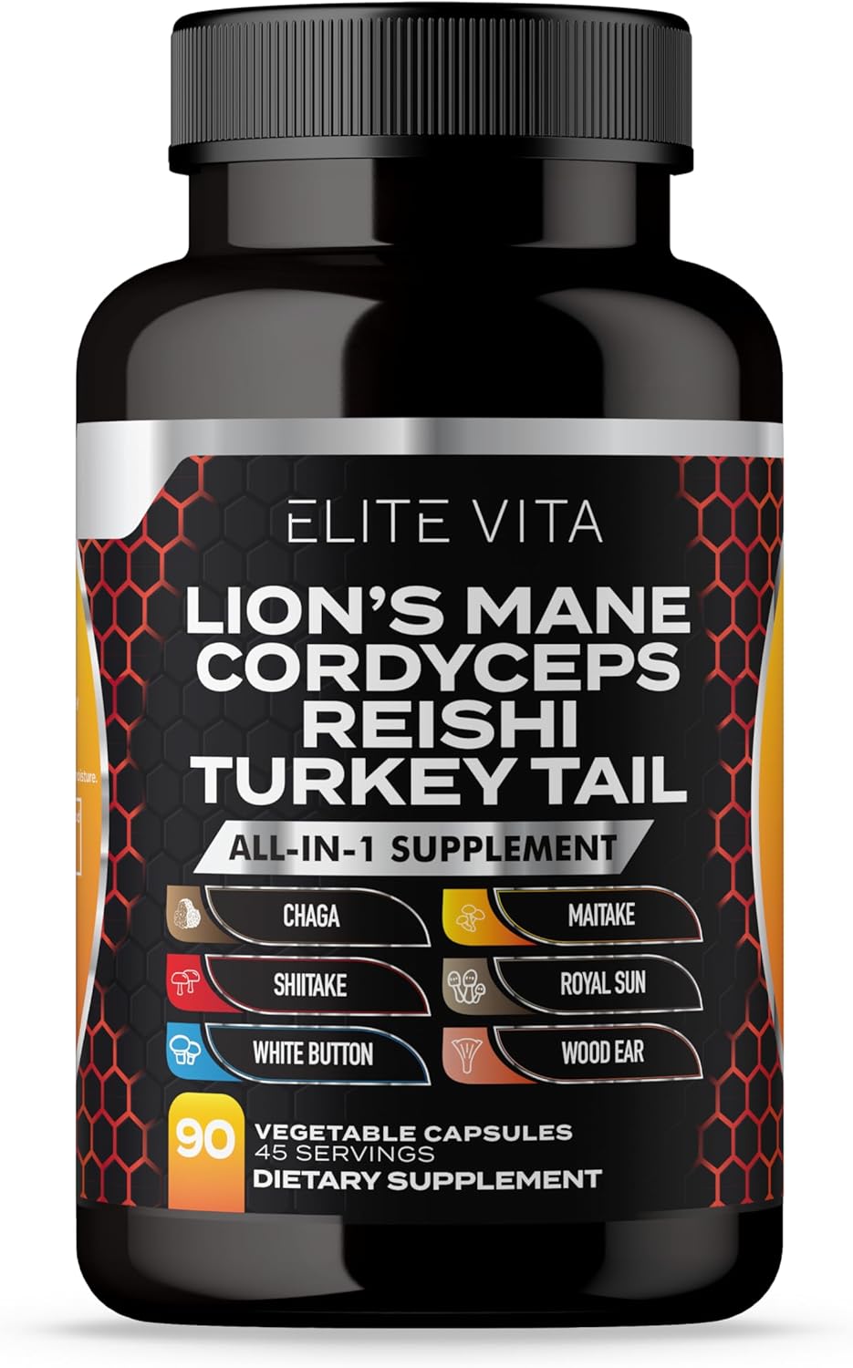 90 Capsules Elite Vita Nootropic Mushroom Blend Supplement for Enhanced Focus and Cognitive Support