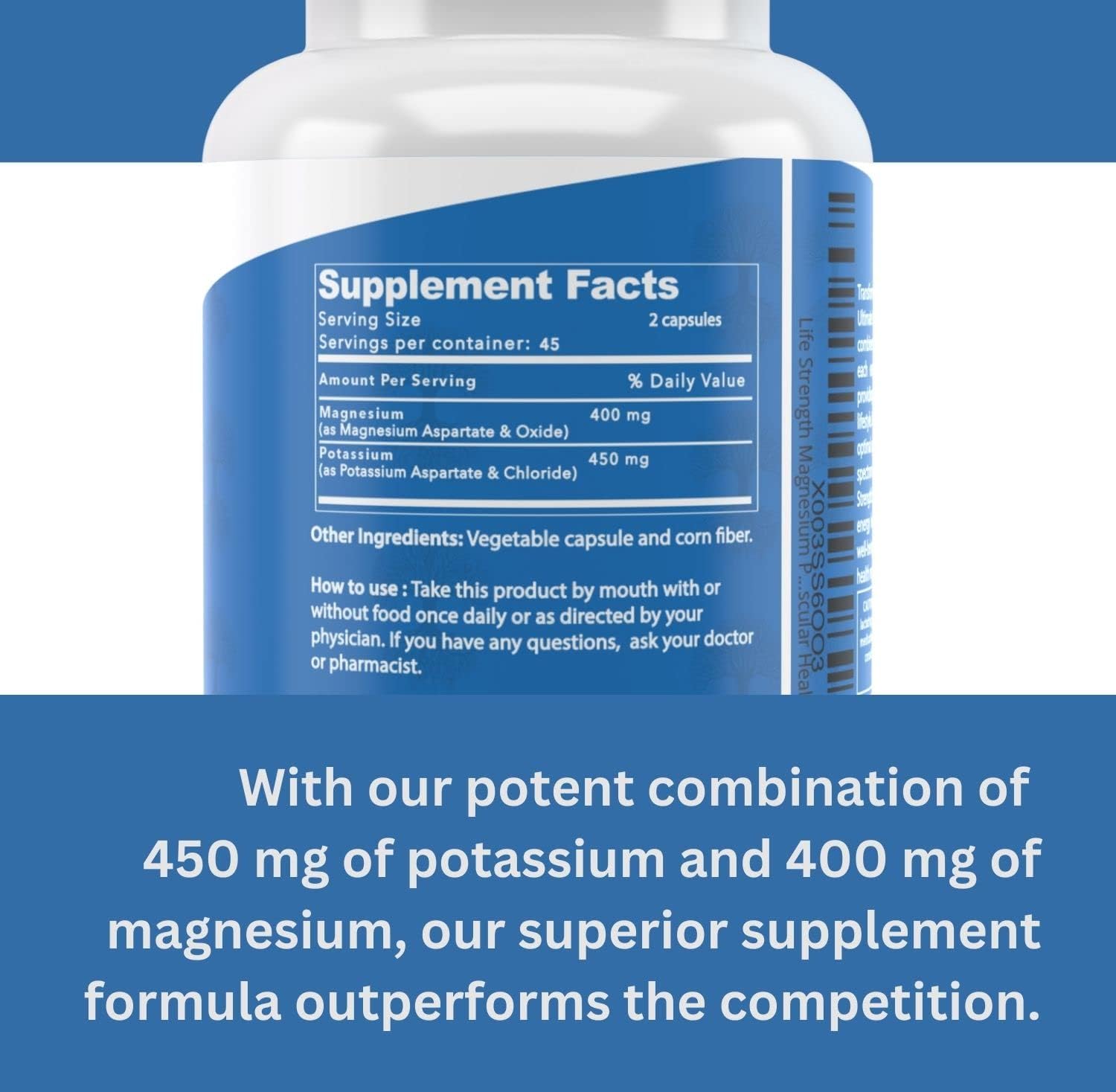 90 Capsules LifeStrength Magnesium Potassium Complex Supplement for High Absorption & Vascular Health