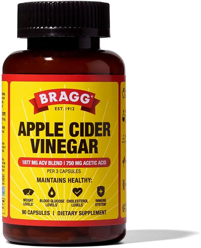 90 Capsules of Bragg Apple Cider Vinegar Capsules with Vitamin D and Zinc for Immune System Support