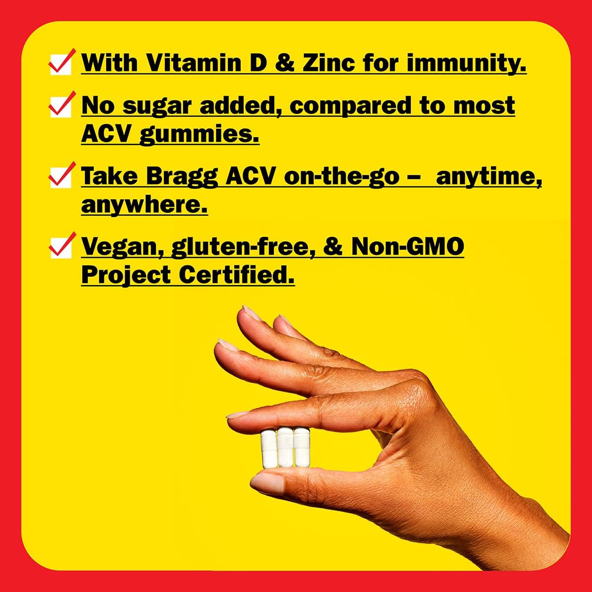 90 Capsules of Bragg Apple Cider Vinegar Capsules with Vitamin D and Zinc for Immune System Support