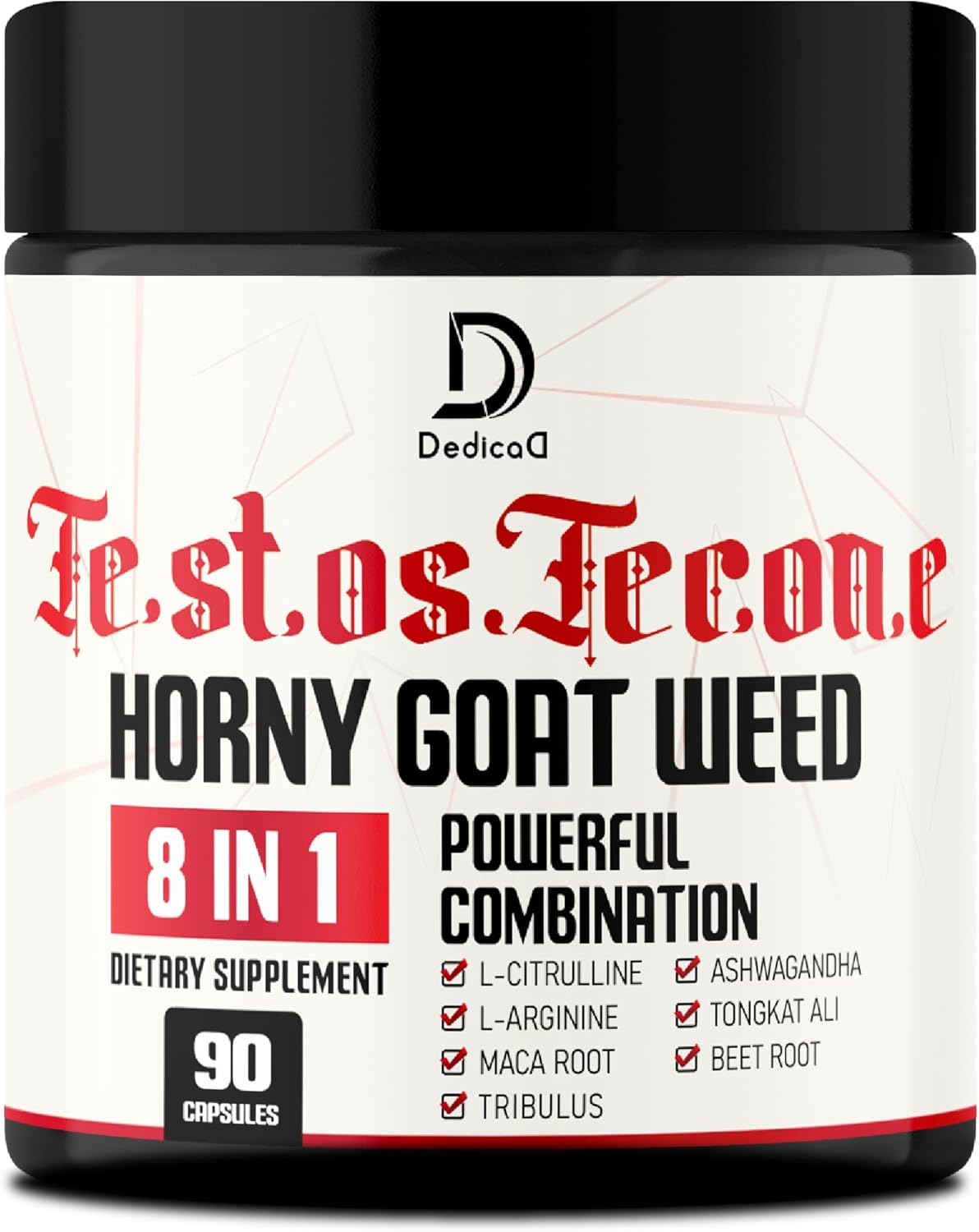 90 Capsules of DEDICAD 8in1 Men's Energy Workout Support with Horny Goat Weed, Tribulus Terrestris, L-Arginine, Maca Root, Tongkat Ali, and Beet Root for Muscle Strength
