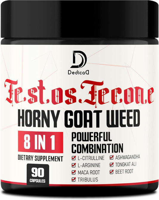90 Capsules of DEDICAD 8in1 Men's Energy Workout Support with Horny Goat Weed, Tribulus Terrestris, L-Arginine, Maca Root, Tongkat Ali, and Beet Root for Muscle Strength