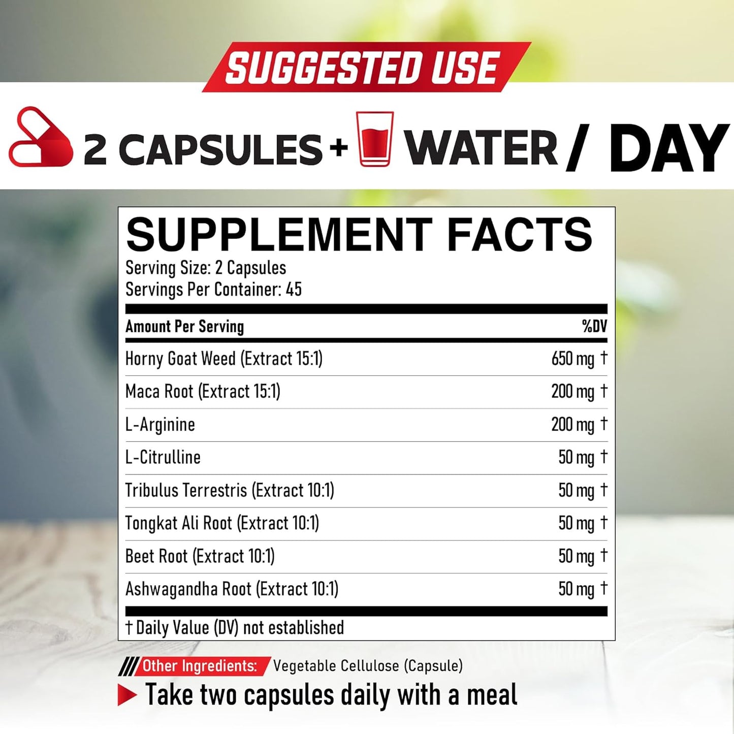 90 Capsules of DEDICAD 8in1 Men's Energy Workout Support with Horny Goat Weed, Tribulus Terrestris, L-Arginine, Maca Root, Tongkat Ali, and Beet Root for Muscle Strength