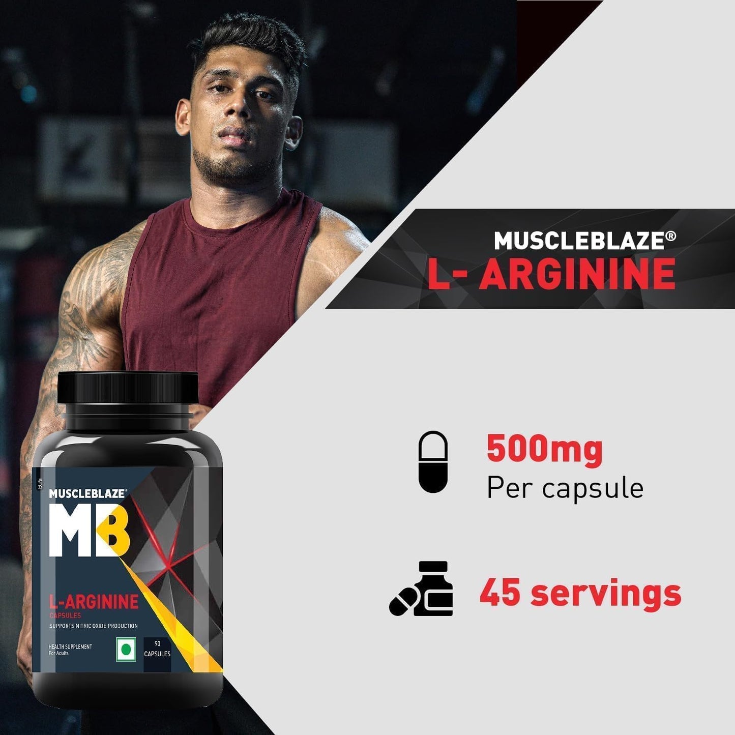 90 Capsules of L-Arginine Supplement for Nitric Oxide Support