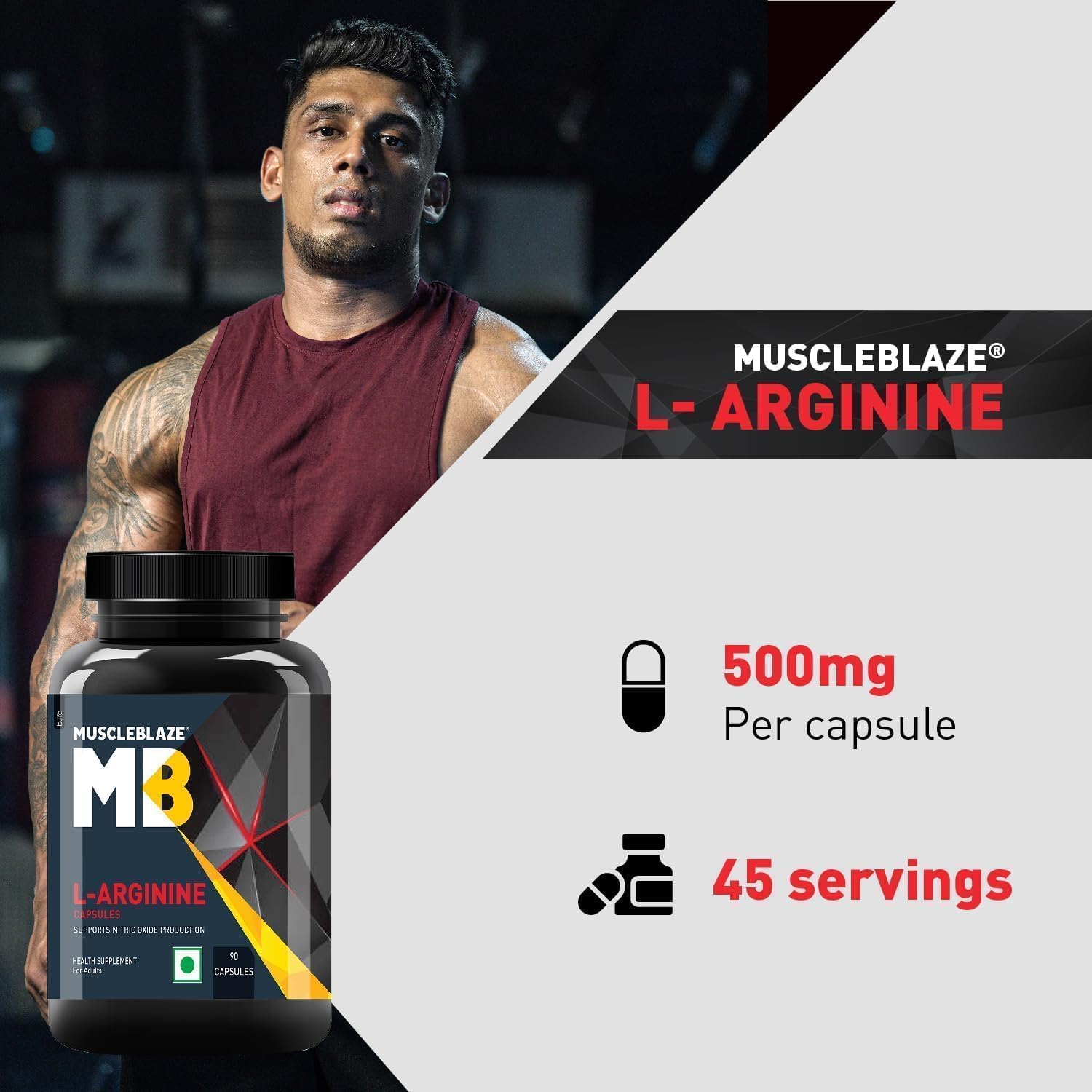 90 Capsules of L-Arginine Supplement for Nitric Oxide Support