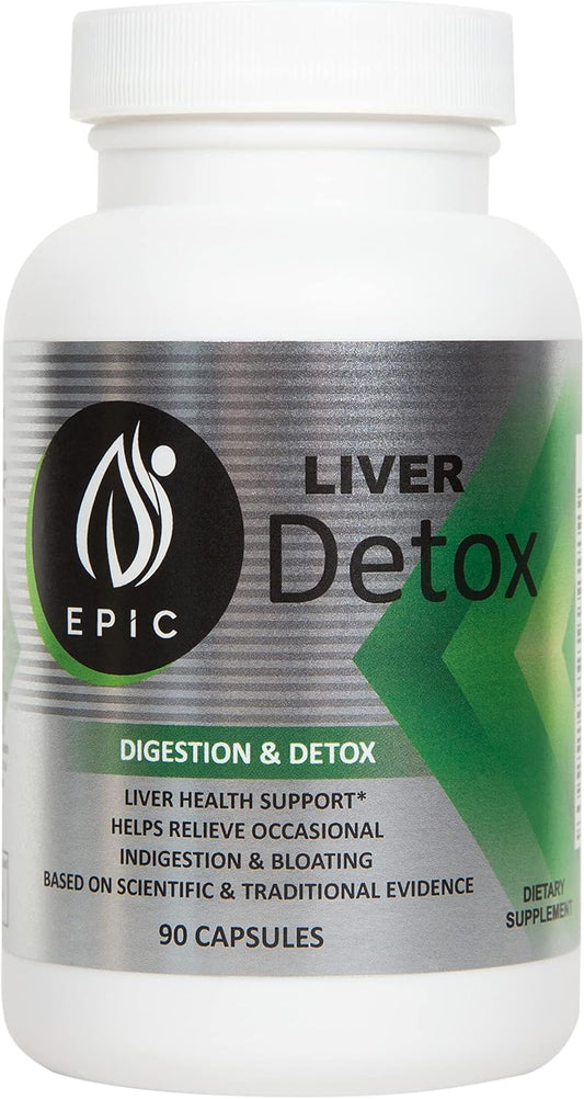 90 Capsules of Maximum Support Liver Detox Supplement with Natural Ingredients - Artichoke Extract, Milk Thistle, Turmeric, Iron, Calcium - Epic Black Label Formula