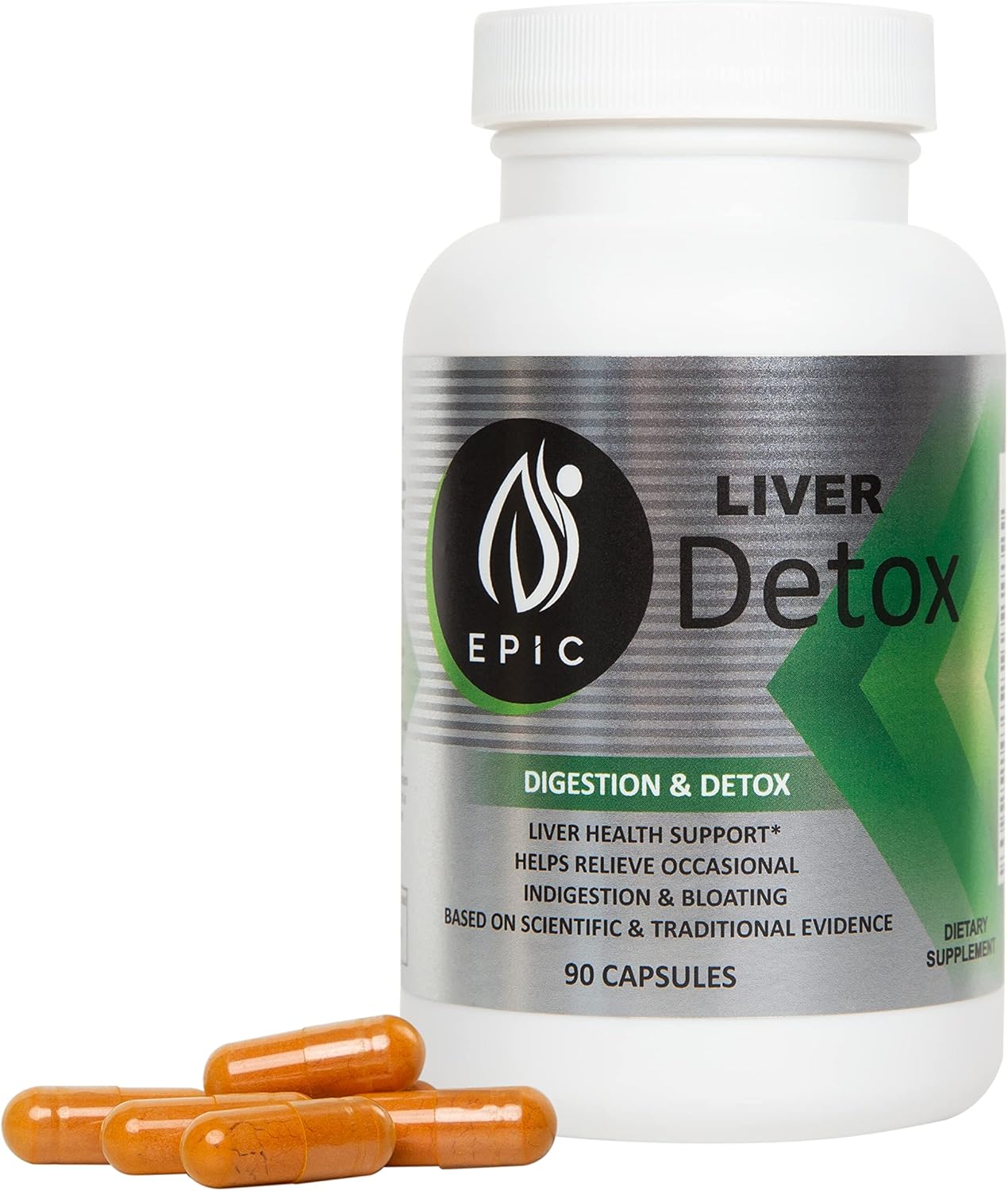 90 Capsules of Maximum Support Liver Detox Supplement with Natural Ingredients - Artichoke Extract, Milk Thistle, Turmeric, Iron, Calcium - Epic Black Label Formula