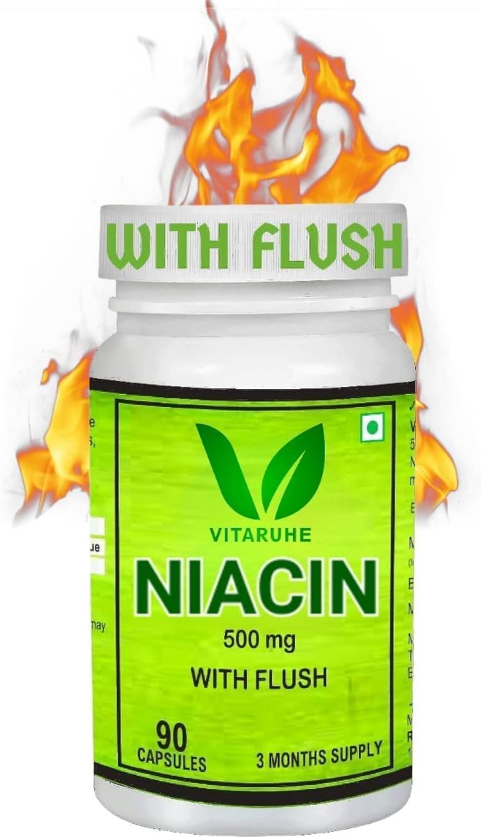 90 Capsules of Non-GMO, Gluten-Free Generic Vitamin B3 Niacin (Nicotinic Acid) with Flush Support
