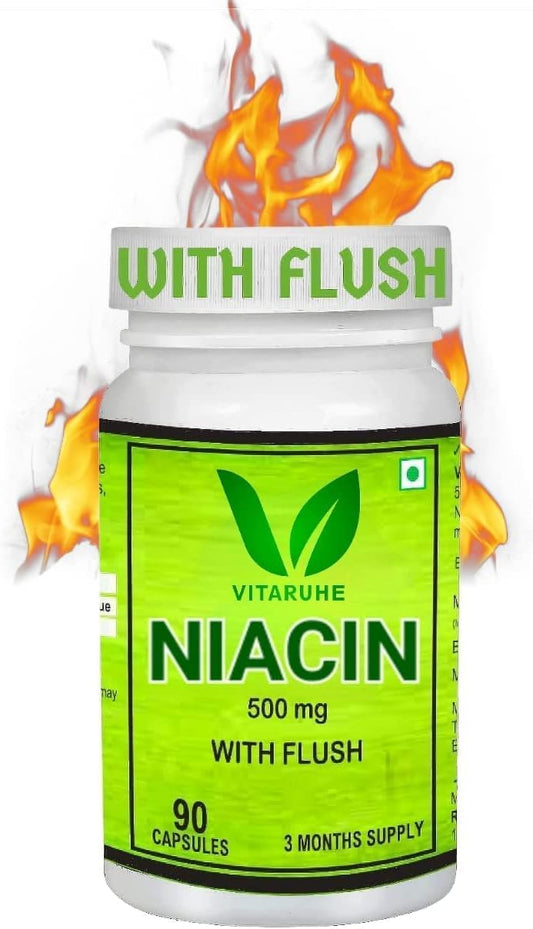 90 Capsules of Non-GMO, Gluten-Free Generic Vitamin B3 Niacin (Nicotinic Acid) with Flush Support