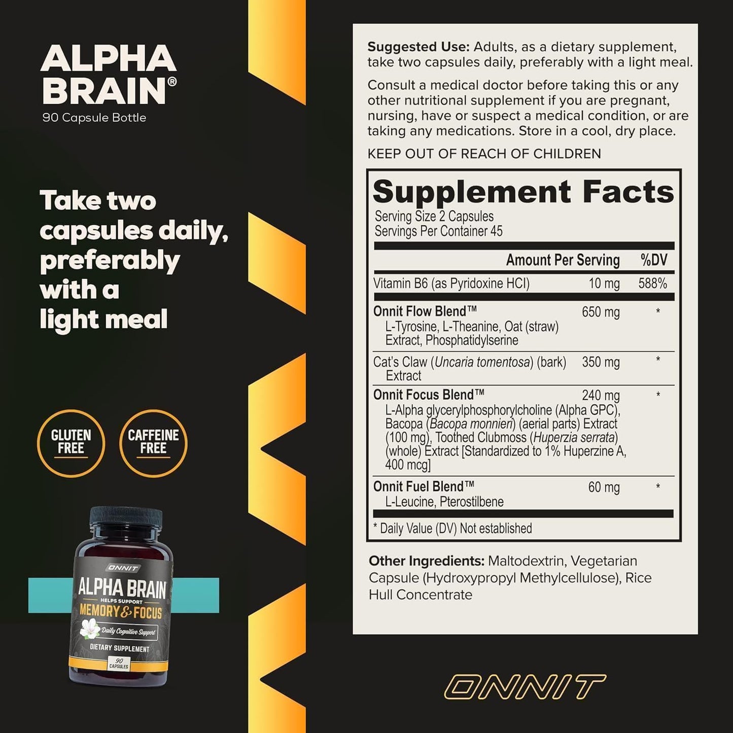 90 Count Alpha-Brain Nootropic Capsules for Memory, Focus & Brain Health - Cognitive Enhancement Supplement with L-Theanine, Vitamin B6 & Phosphatidylserine