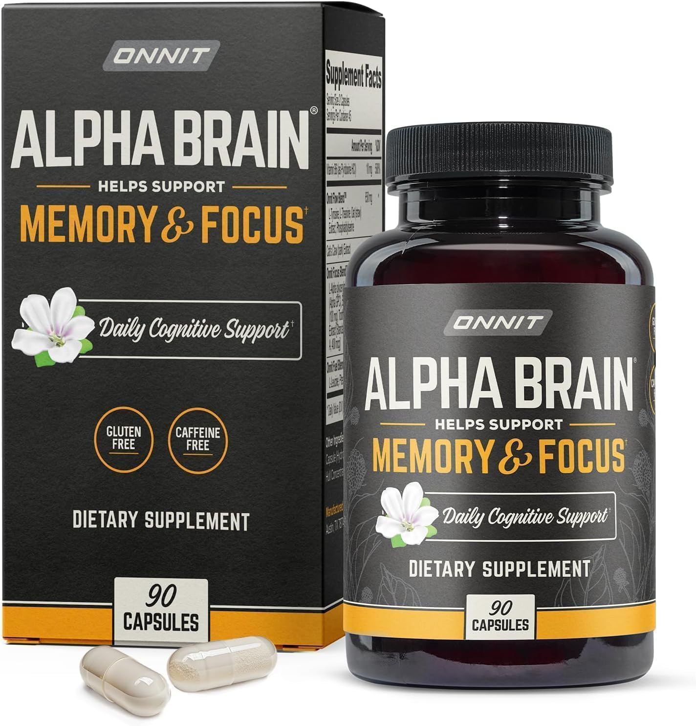 90 Count Alpha-Brain Nootropic Capsules for Memory, Focus & Brain Health - Cognitive Enhancement Supplement with L-Theanine, Vitamin B6 & Phosphatidylserine