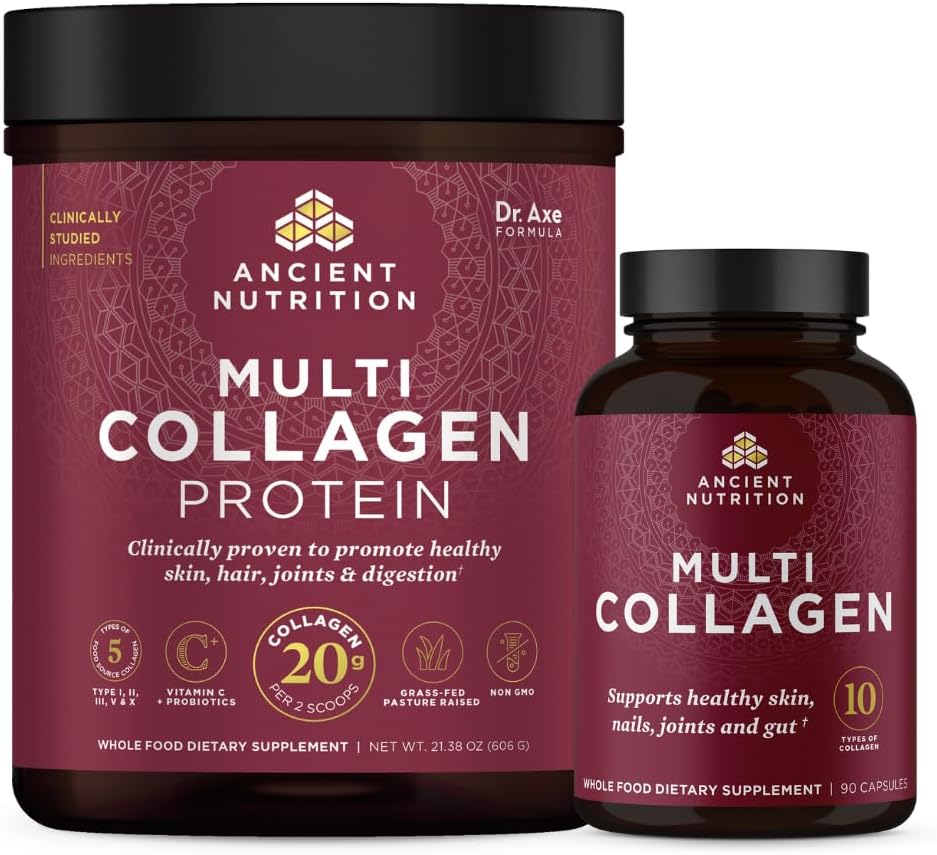 90 Count Ancient Nutrition Multi Collagen Capsules + 60 Servings Unflavored Multi Collagen Protein Powder