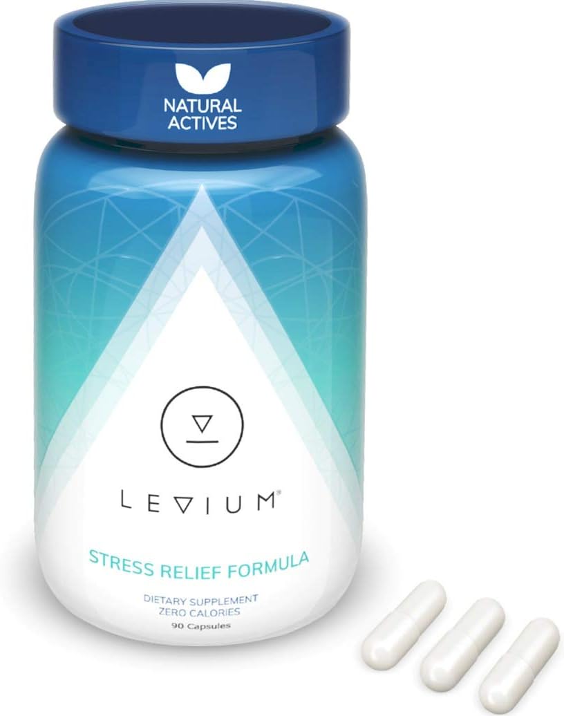 90 Count Bottle of Levium Natural Mood Boosting Capsules for Stress Relief - 30 Day Supply