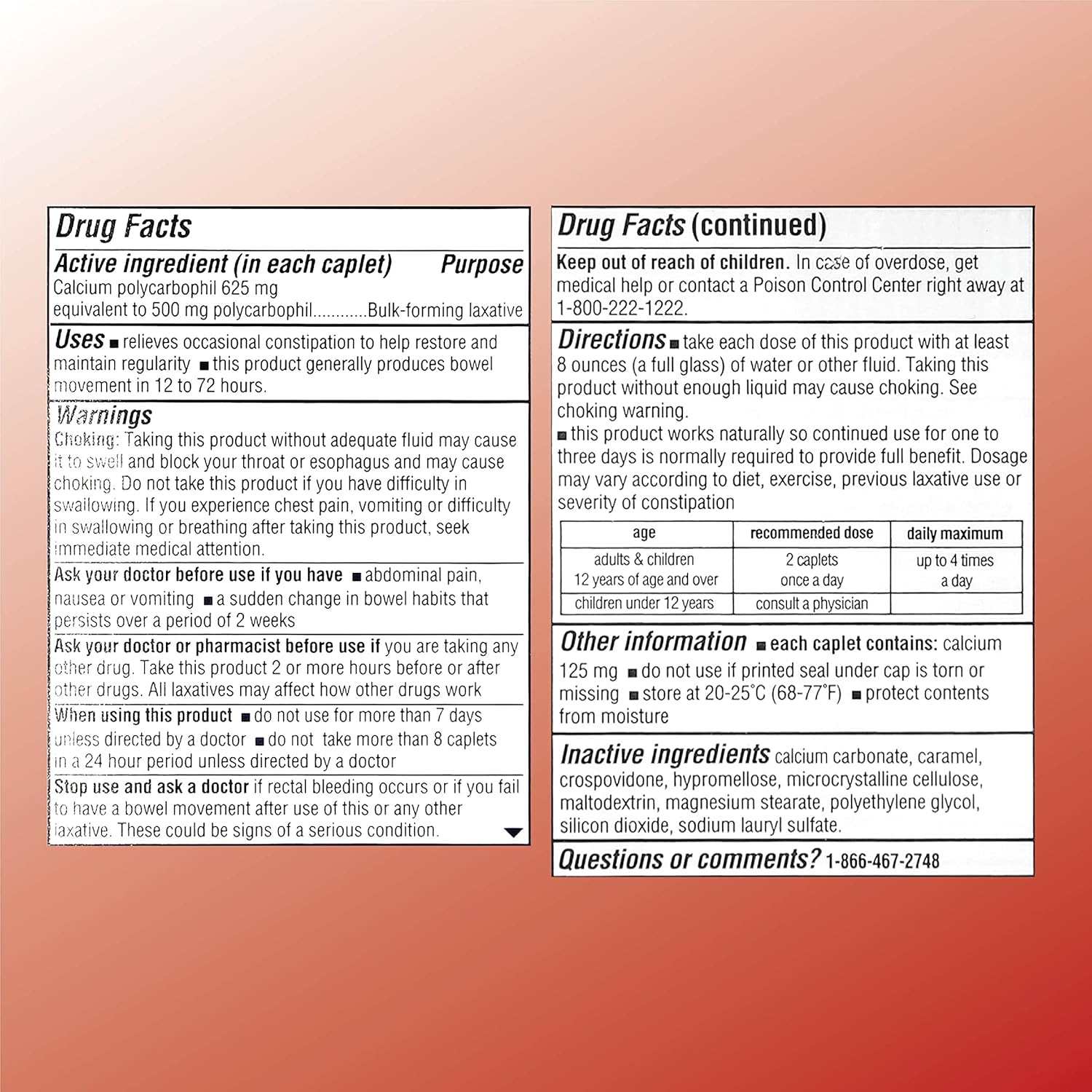 90 Count Bottle of Quality Choice Fiber Therapy Caplets for Safe Constipation Relief Without Gas or Bloating