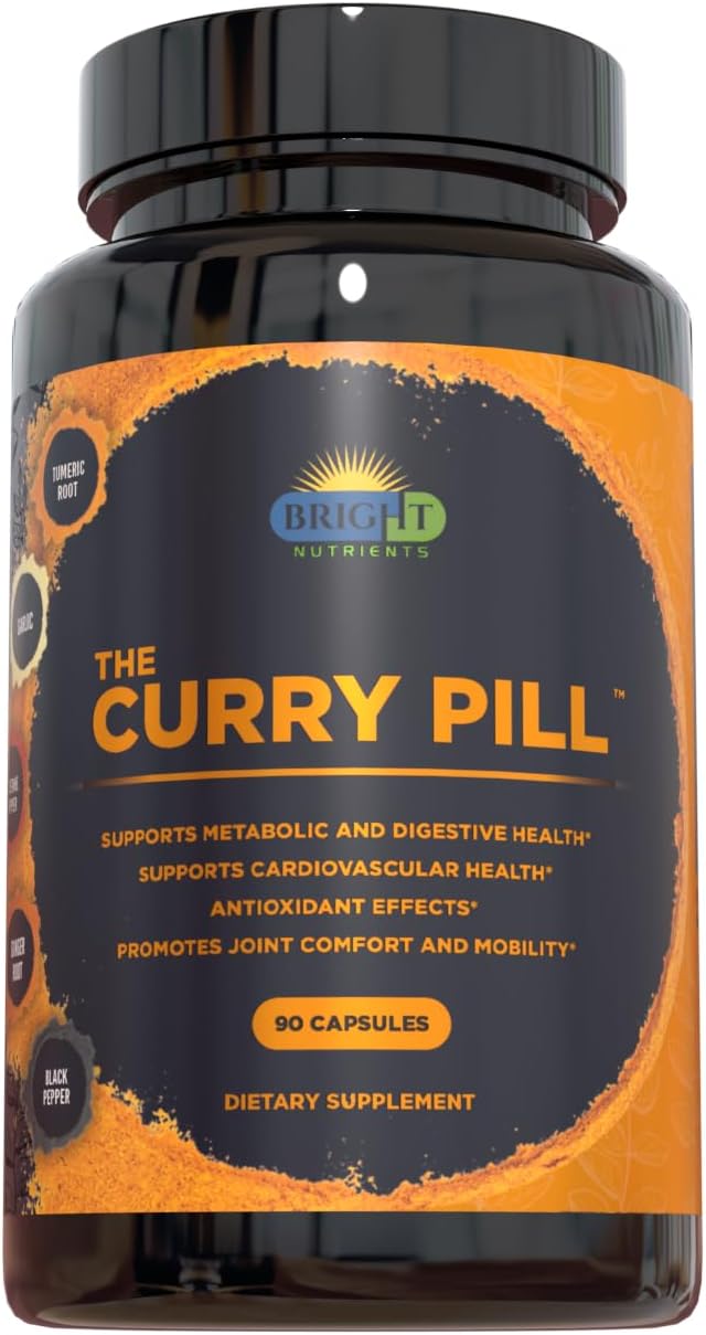 90 Count Bright Nutrients Curry Pill Dietary Supplement with High-Curcumin Turmeric, Garlic, Ginger, Cayenne, and Black Pepper
