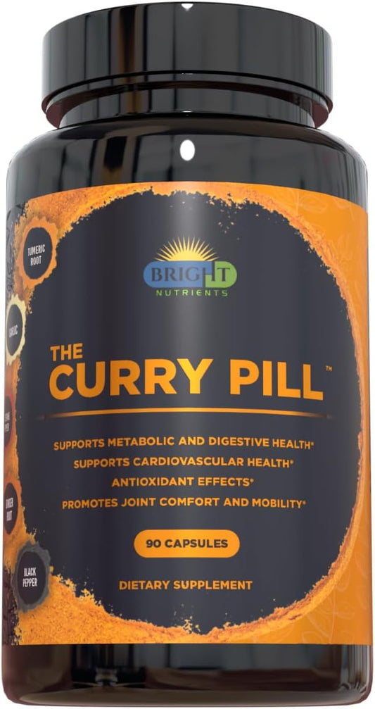 90 Count Bright Nutrients Curry Pill Dietary Supplement with High-Curcumin Turmeric, Garlic, Ginger, Cayenne, and Black Pepper