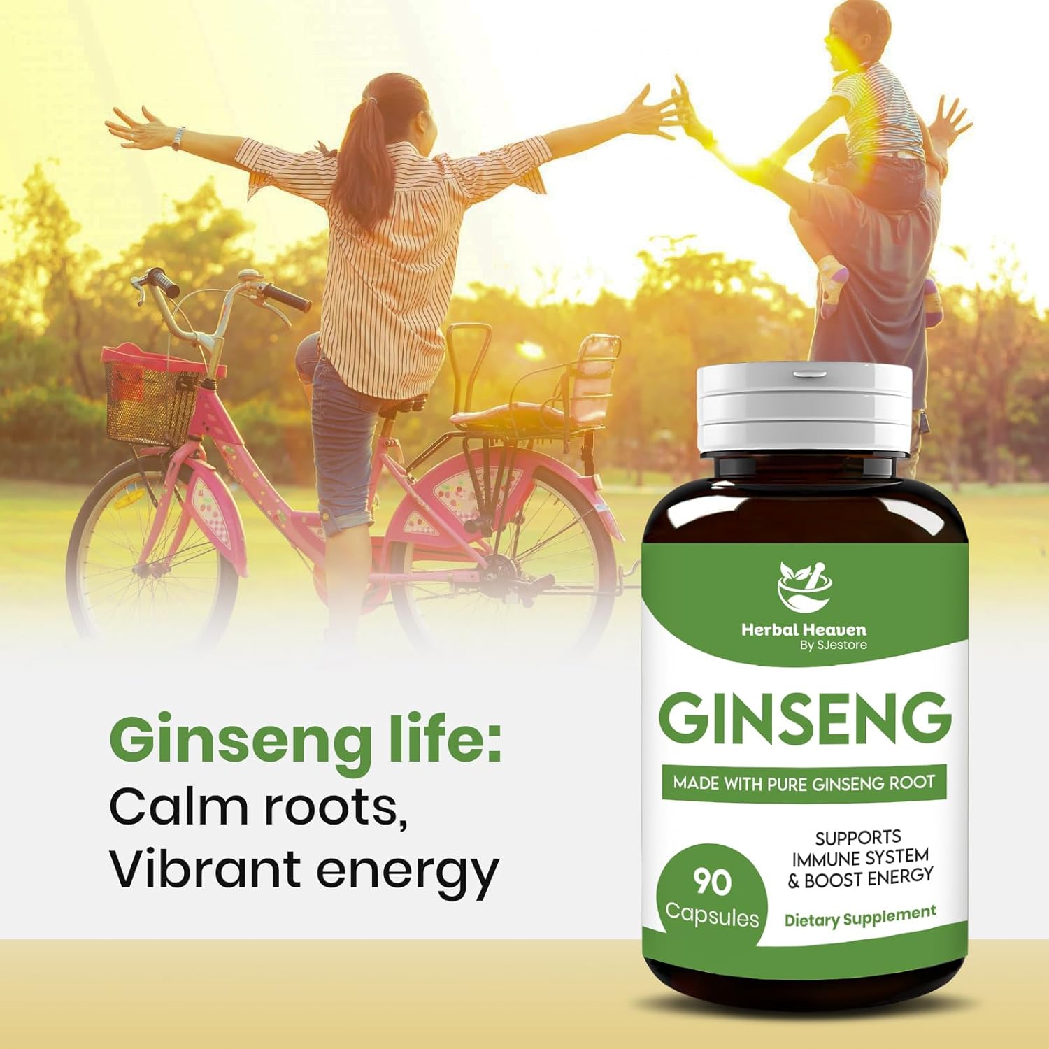 90 Count Herbal Ginseng Capsules for Energy, Focus, and Wellness - Natural Vitality Formula by SJestore