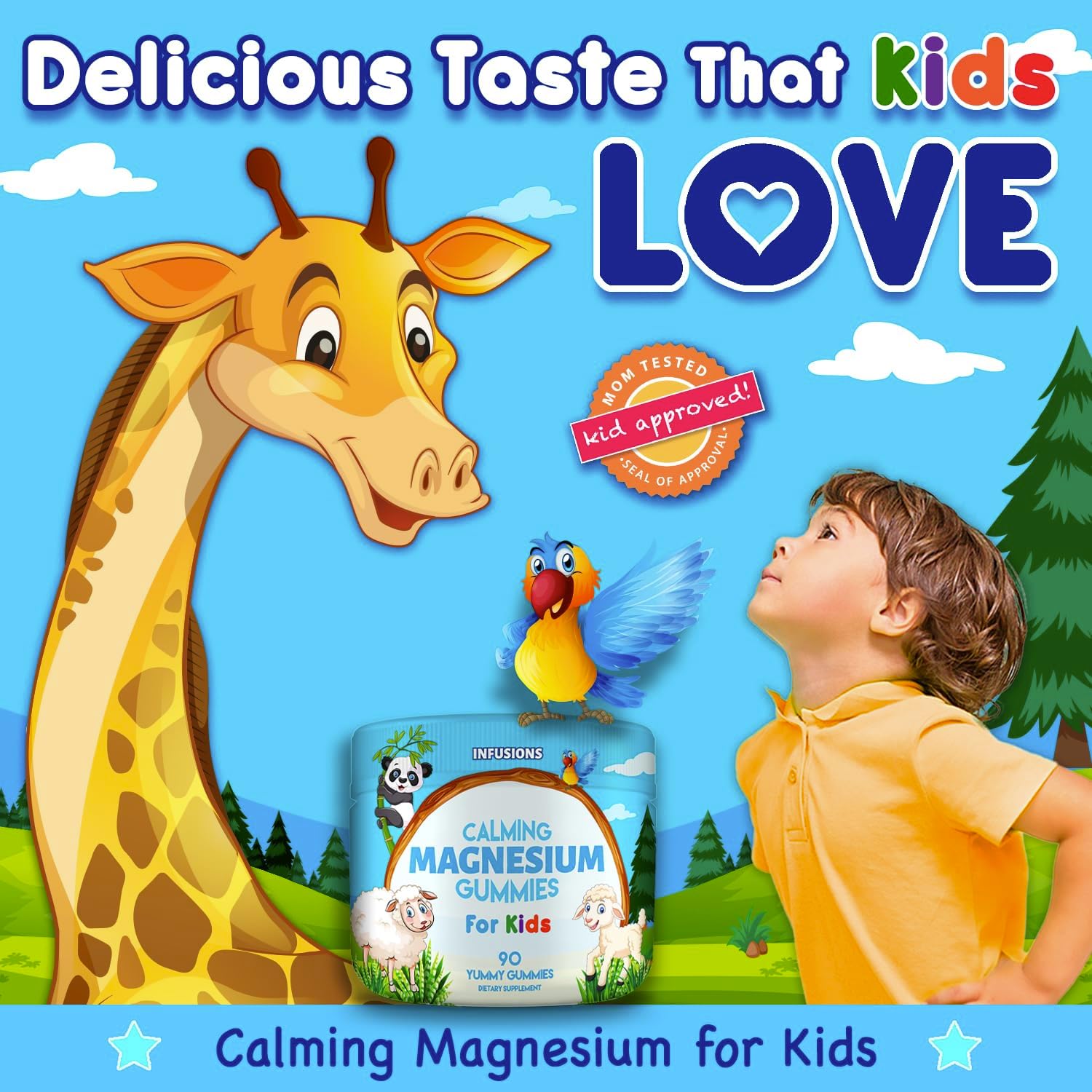 90 Count Infusions International Infusions Calm Magnesium Gummies for Kids - Vegan-Friendly Non-GMO Soft & Delicious Supplement for Healthy Muscles and Bones