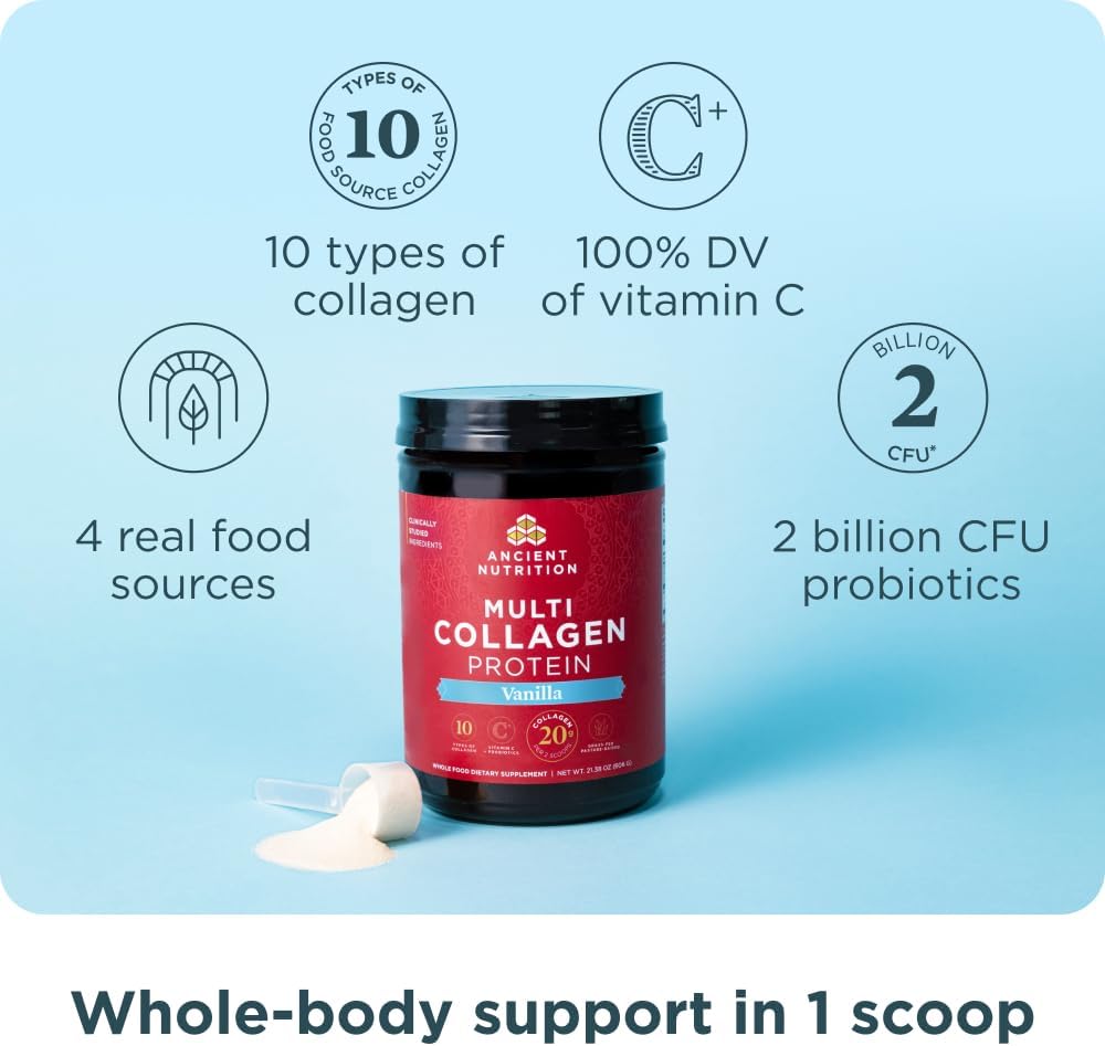 90 Count Multi Collagen Capsules + 60 Servings Vanilla Multi Collagen Protein Powder by Ancient Nutrition