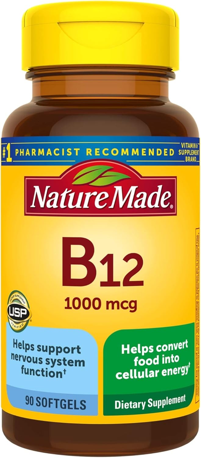 90 Count Nature Made Vitamin B12 1000 mcg Softgels for Metabolic Health Boost