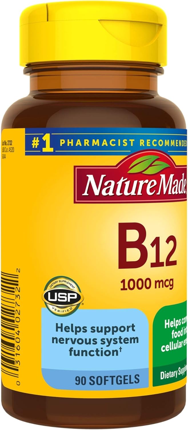 90 Count Nature Made Vitamin B12 1000 mcg Softgels for Metabolic Health Boost