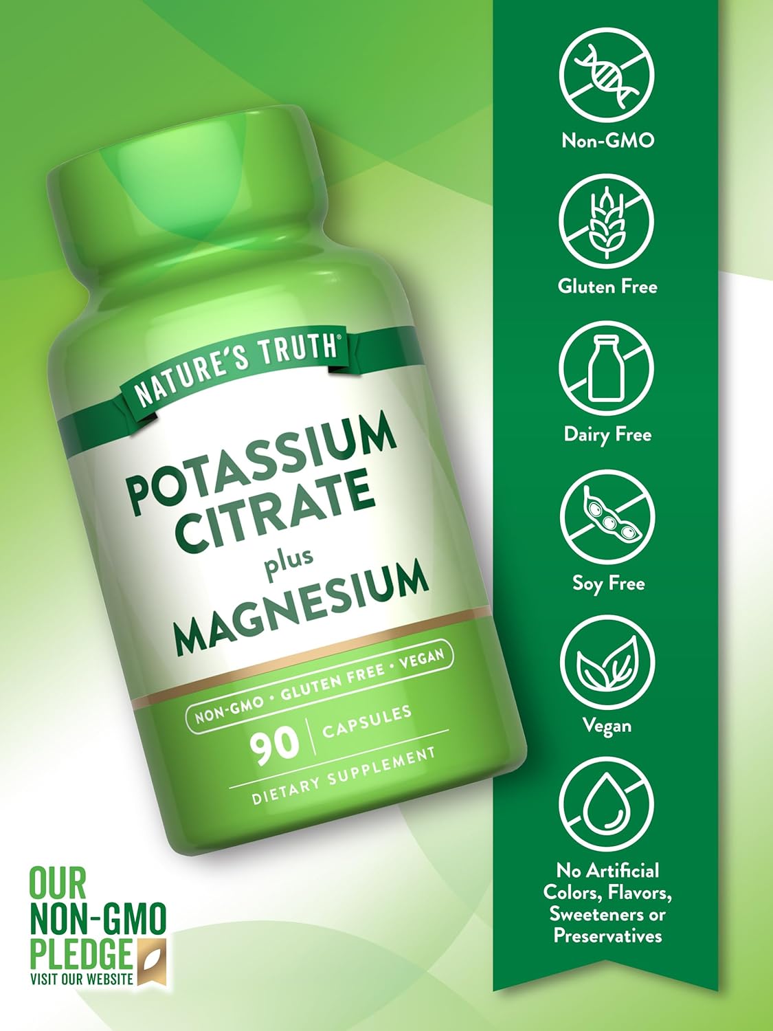 90 Count Nature's Truth Potassium Magnesium Citrate Capsules - Vegan, Non-GMO & Gluten Free