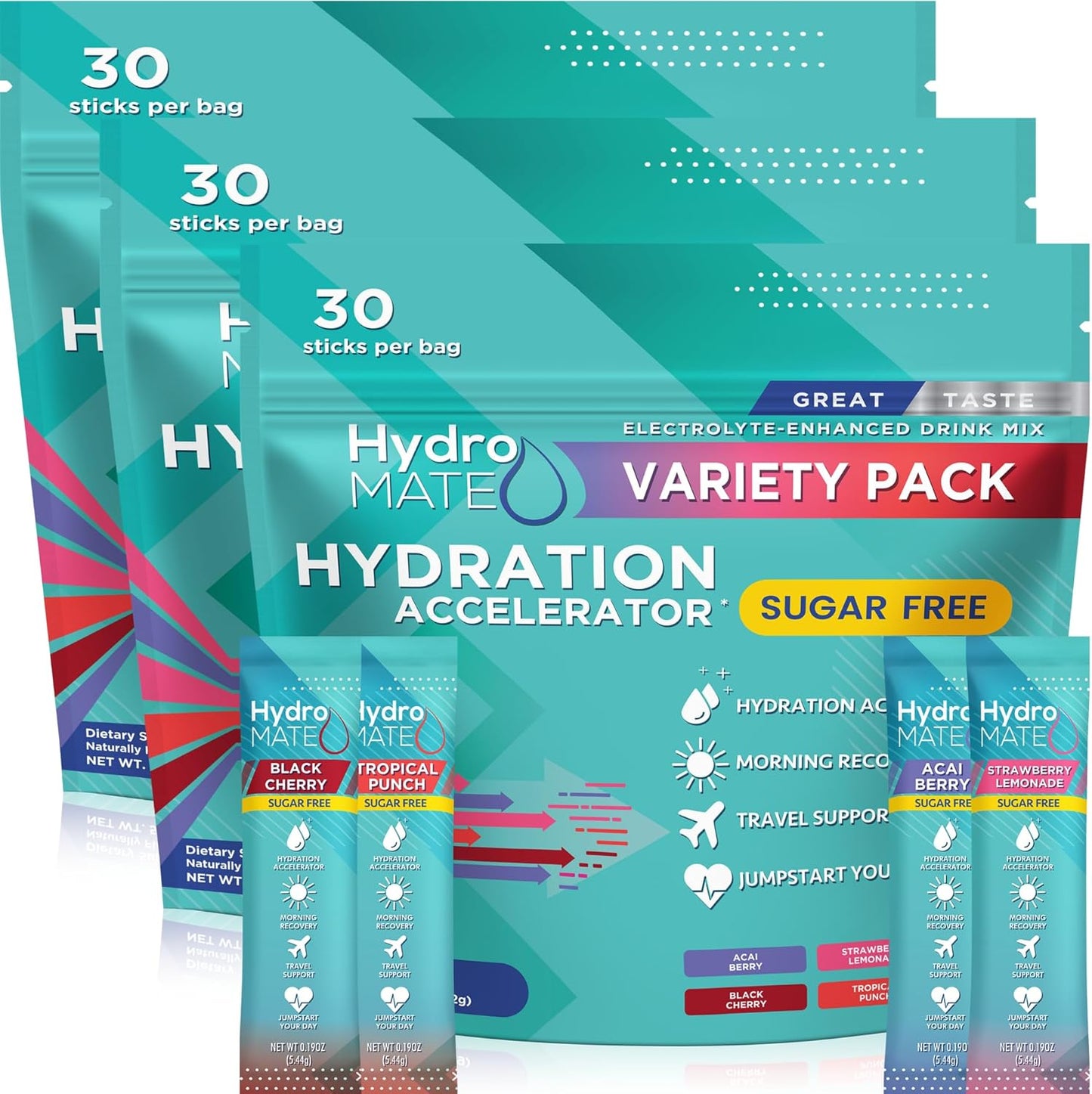 90 Count NatureWorks HydroMATE Electrolytes Powder Sticks with Vitamin C - Sugar Free Keto Party Favors Hydration Packets Variety Pack